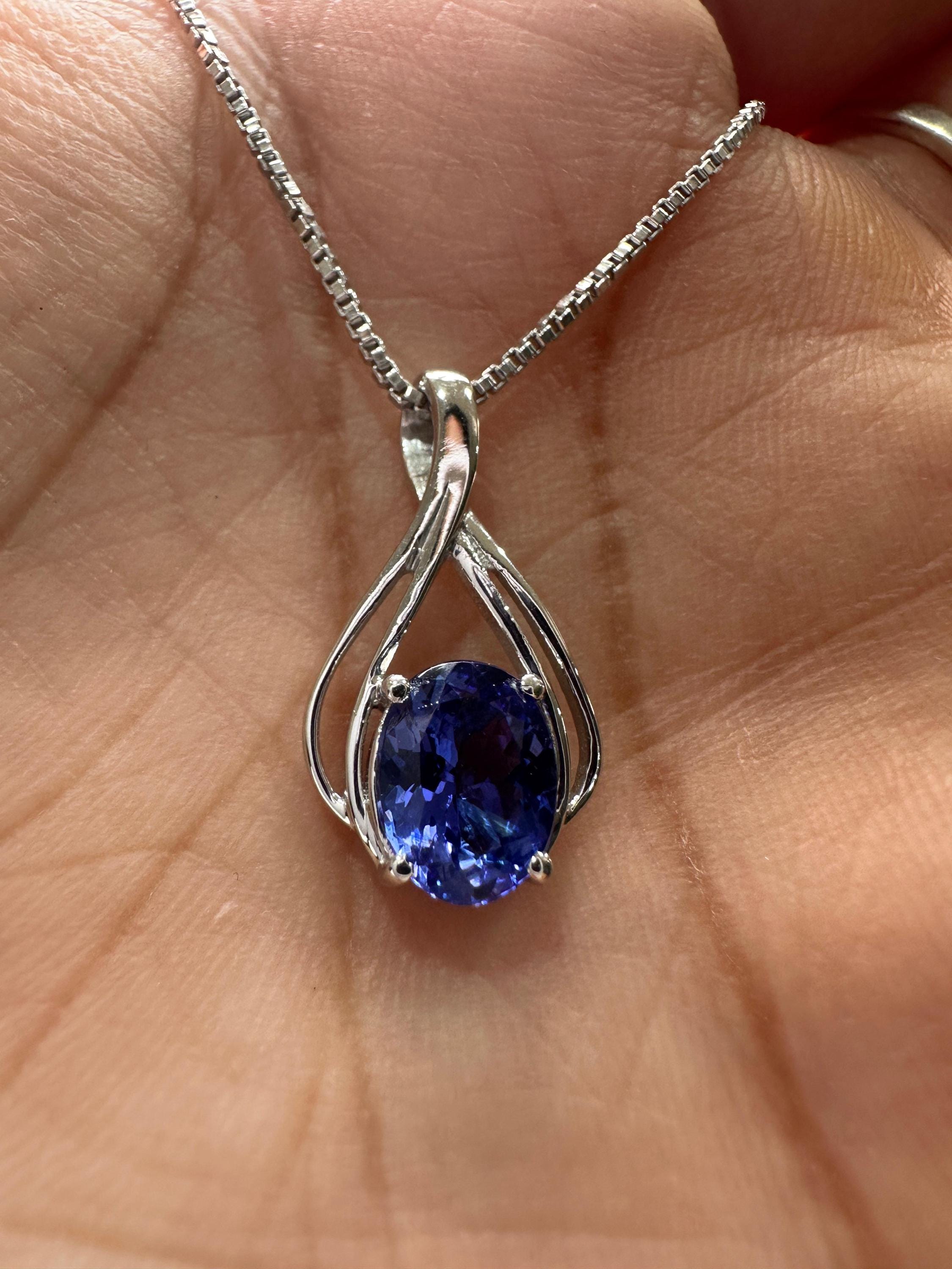 14K White Gold Tanzanite Infinity Pendant Necklace – December Birthstone Jewelry