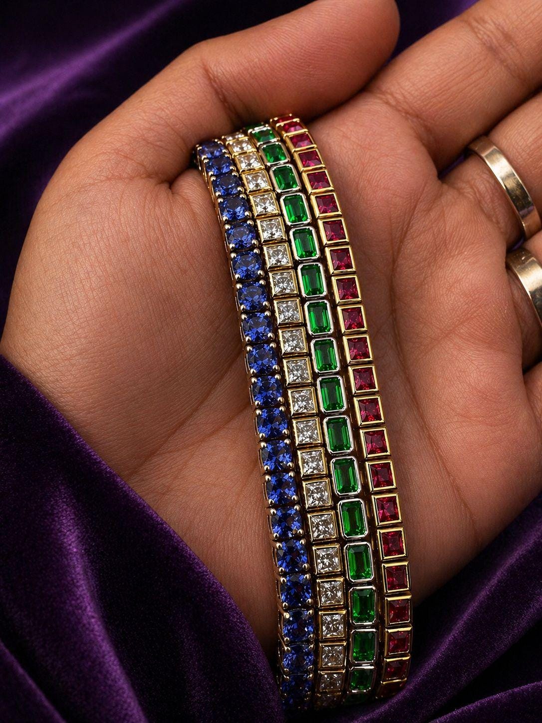 Tennis Bracelet Set for gift | 925 Silver 14K Gold Vermeil, Tanzanite, Emerald, Moissanite, Sapphire