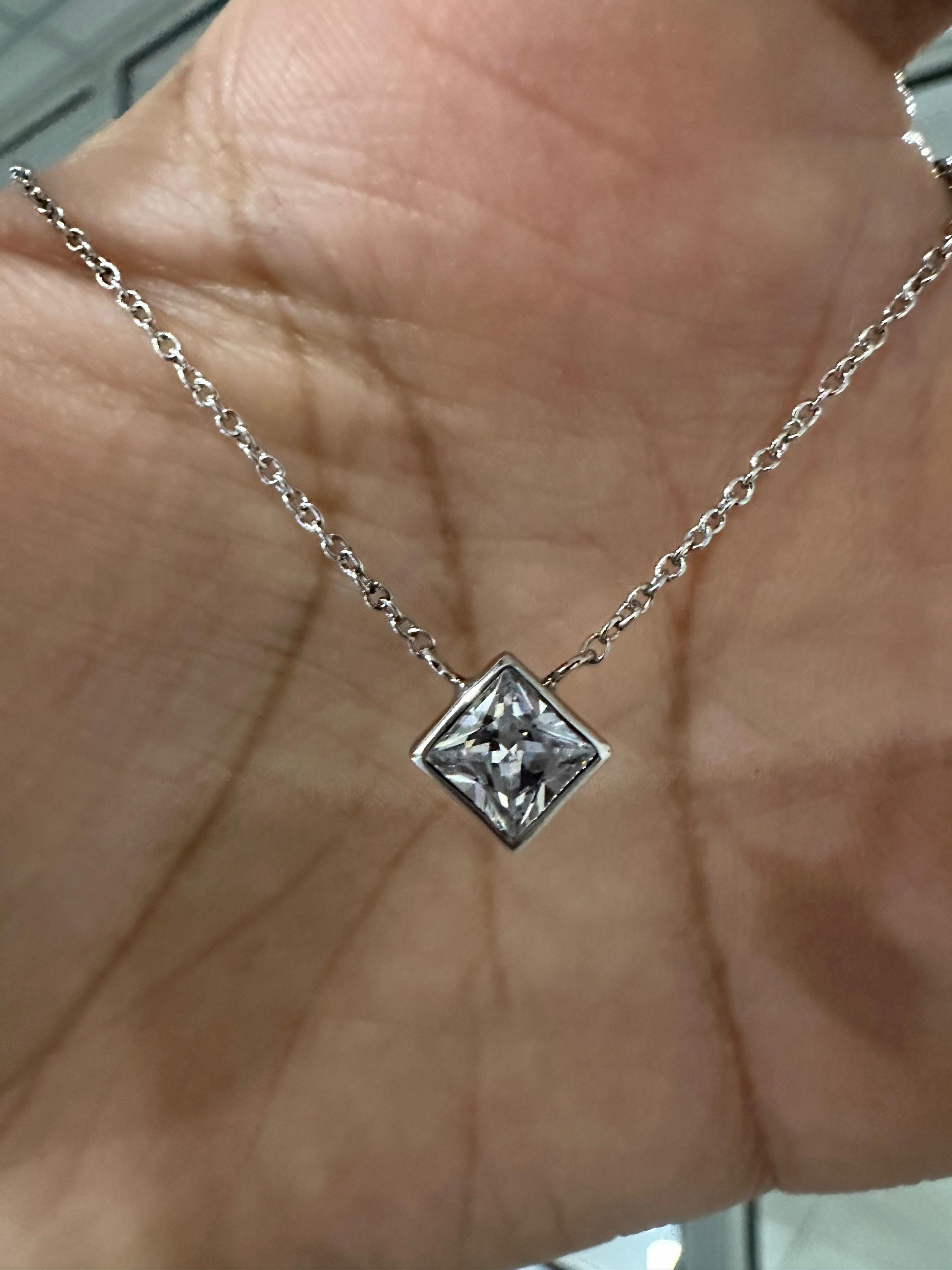 Princess Cut Moissanite Kite Pendant Necklace | 925 Sterling Silver Solitaire Bezel Set