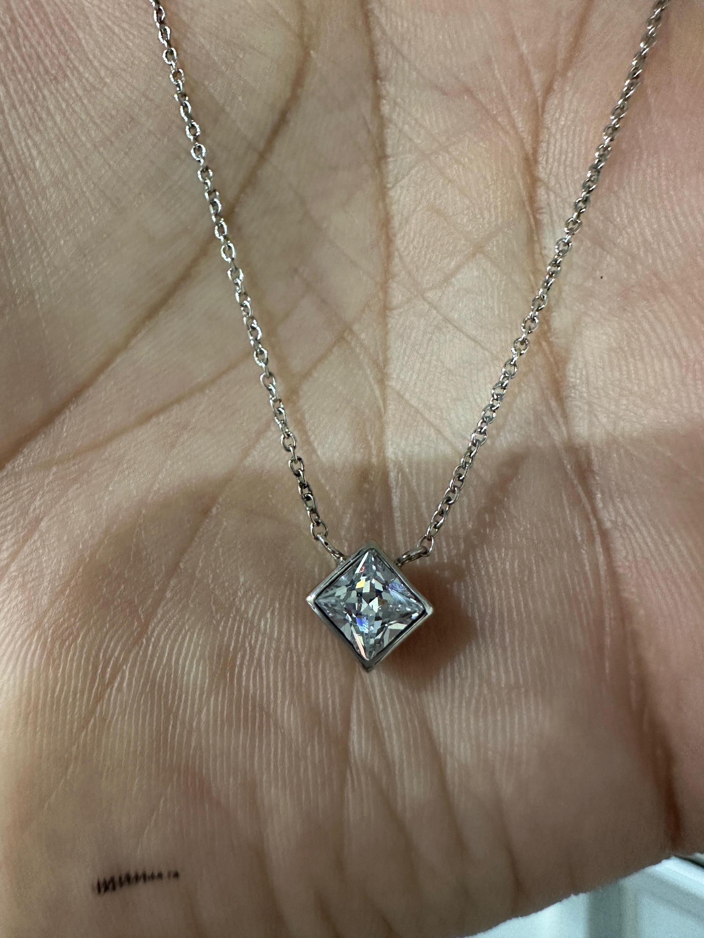 Princess Cut Moissanite Kite Pendant Necklace | 925 Sterling Silver Solitaire Bezel Set