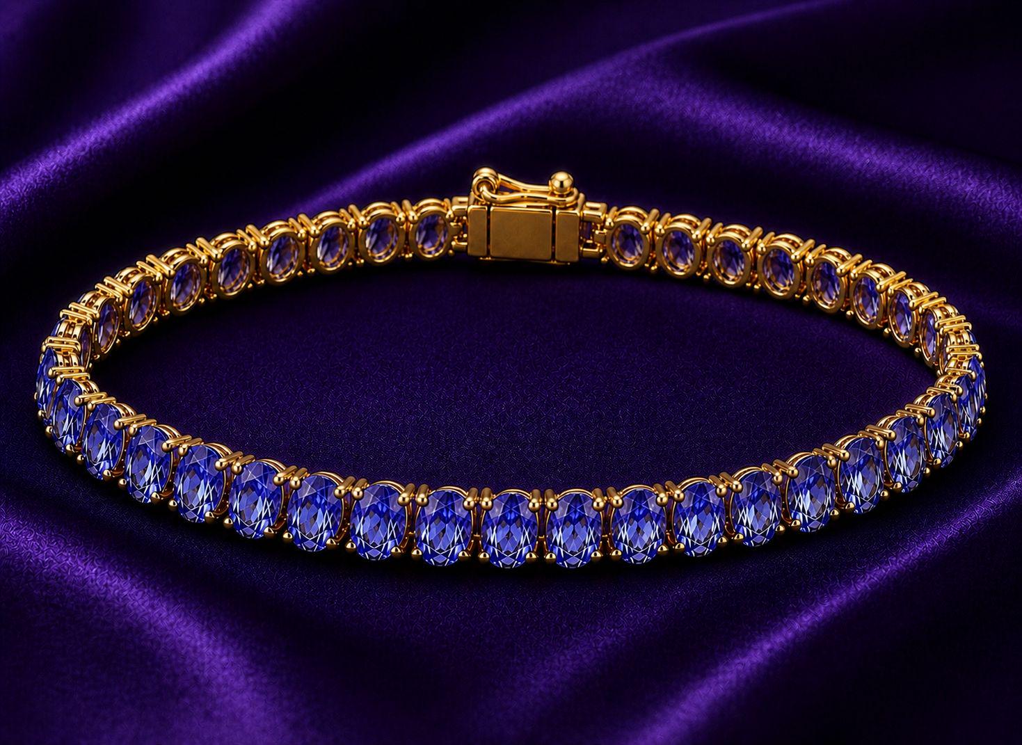 Luxury Tanzanite Tennis Bracelet, Gold Vermeil Finish 925 Silver Statement Bracelet Gift for Her