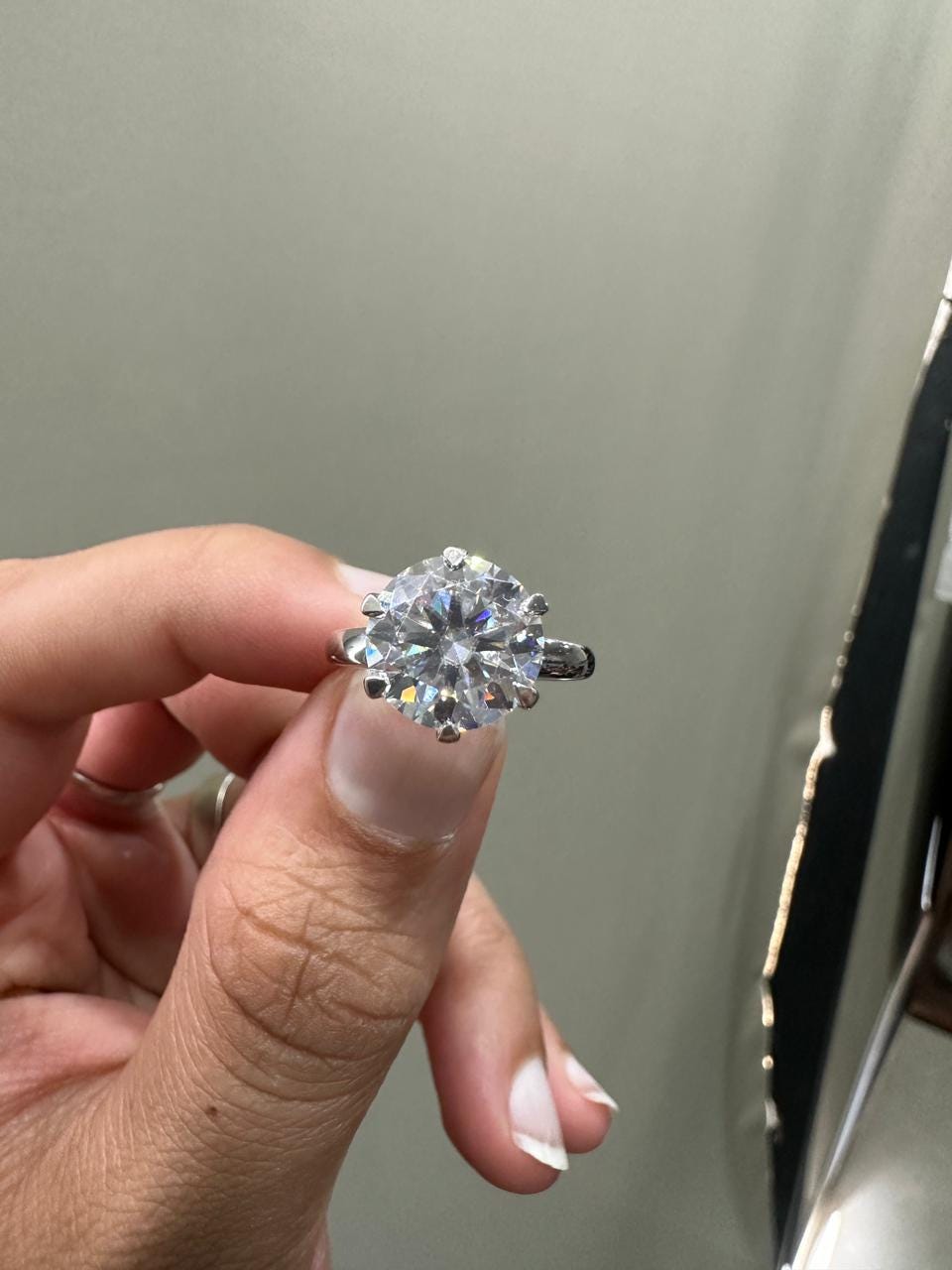 6 CT Round Moissanite Solitaire Ring, 14k White Gold Cathedral Engagement Proposal Ring