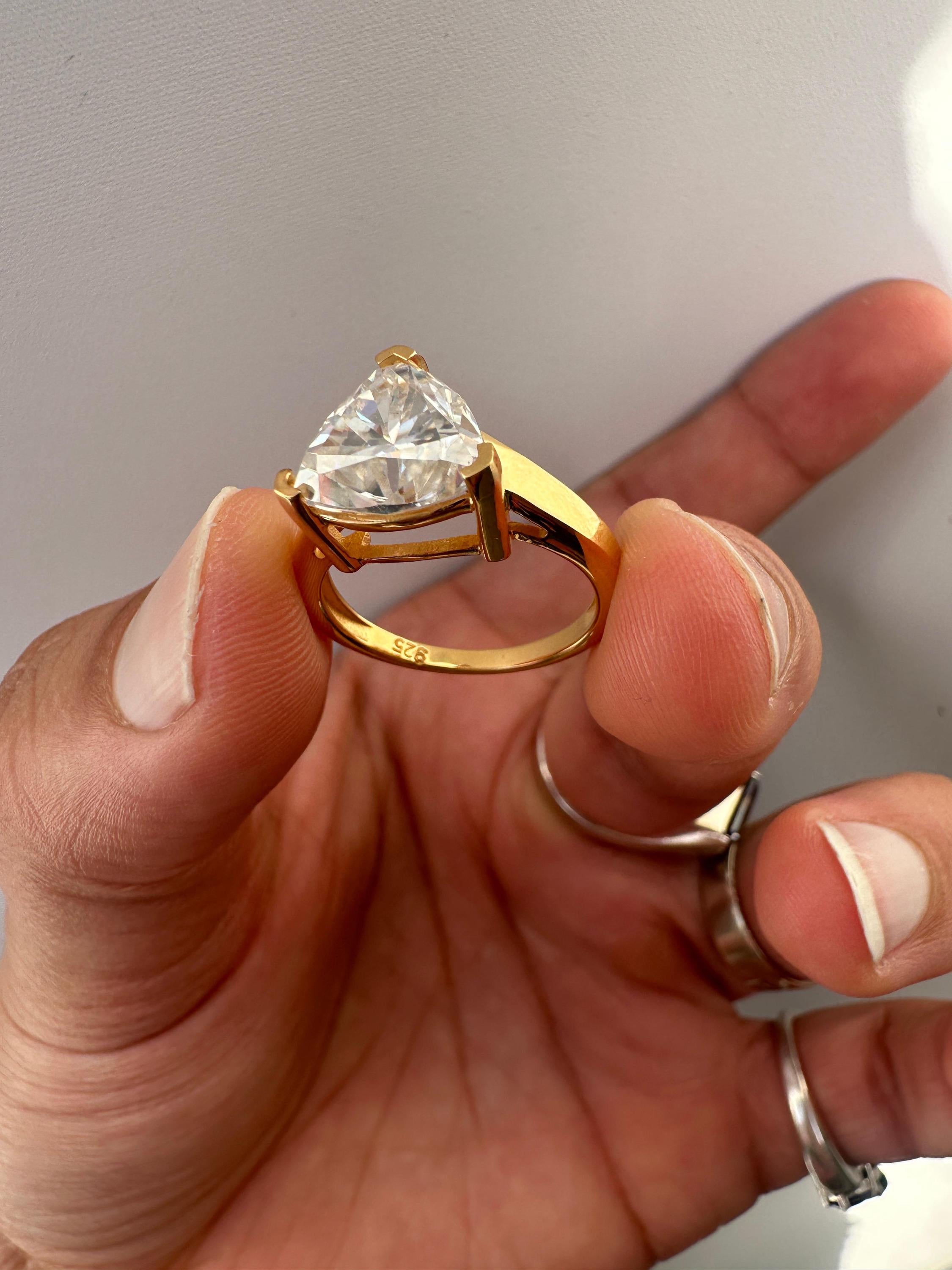 3 Carat Trillion Moissanite Engagement Ring, 14K Yellow Gold Modern Statement Ring