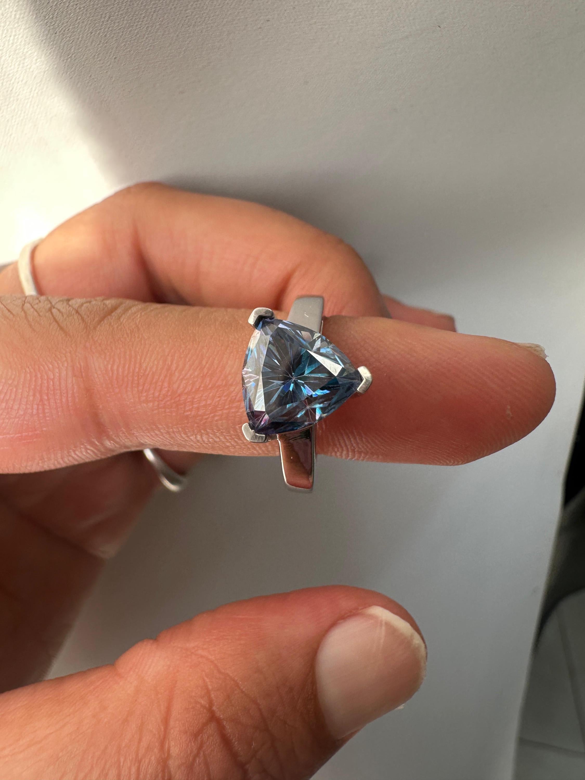 3 CT Blue Moissanite Trillion Cut Ring, 925 Sterling Silver Statement Solitaire Jewelry