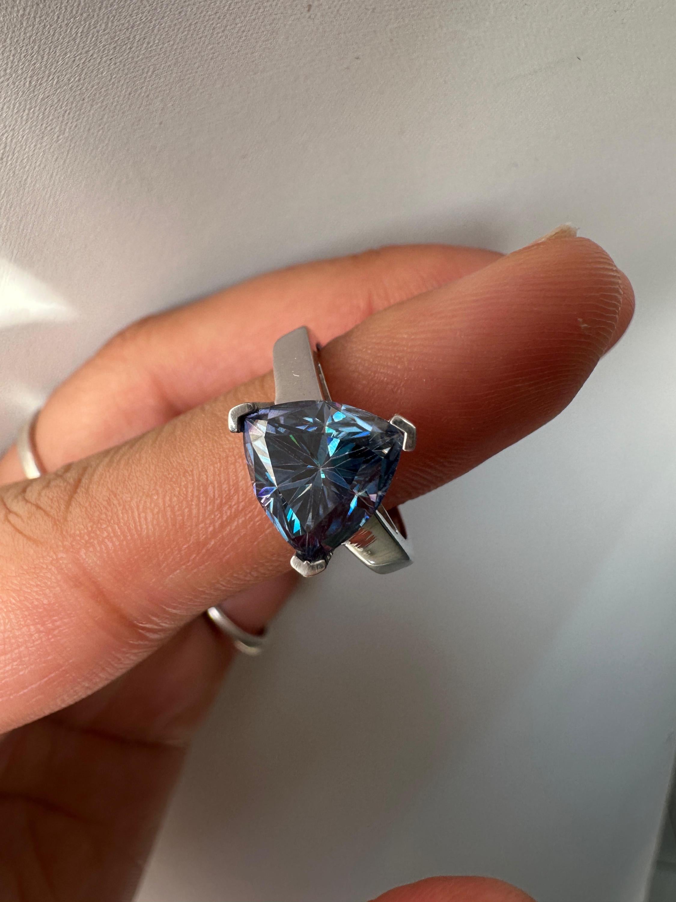 3 CT Blue Moissanite Trillion Cut Ring, 925 Sterling Silver Statement Solitaire Jewelry