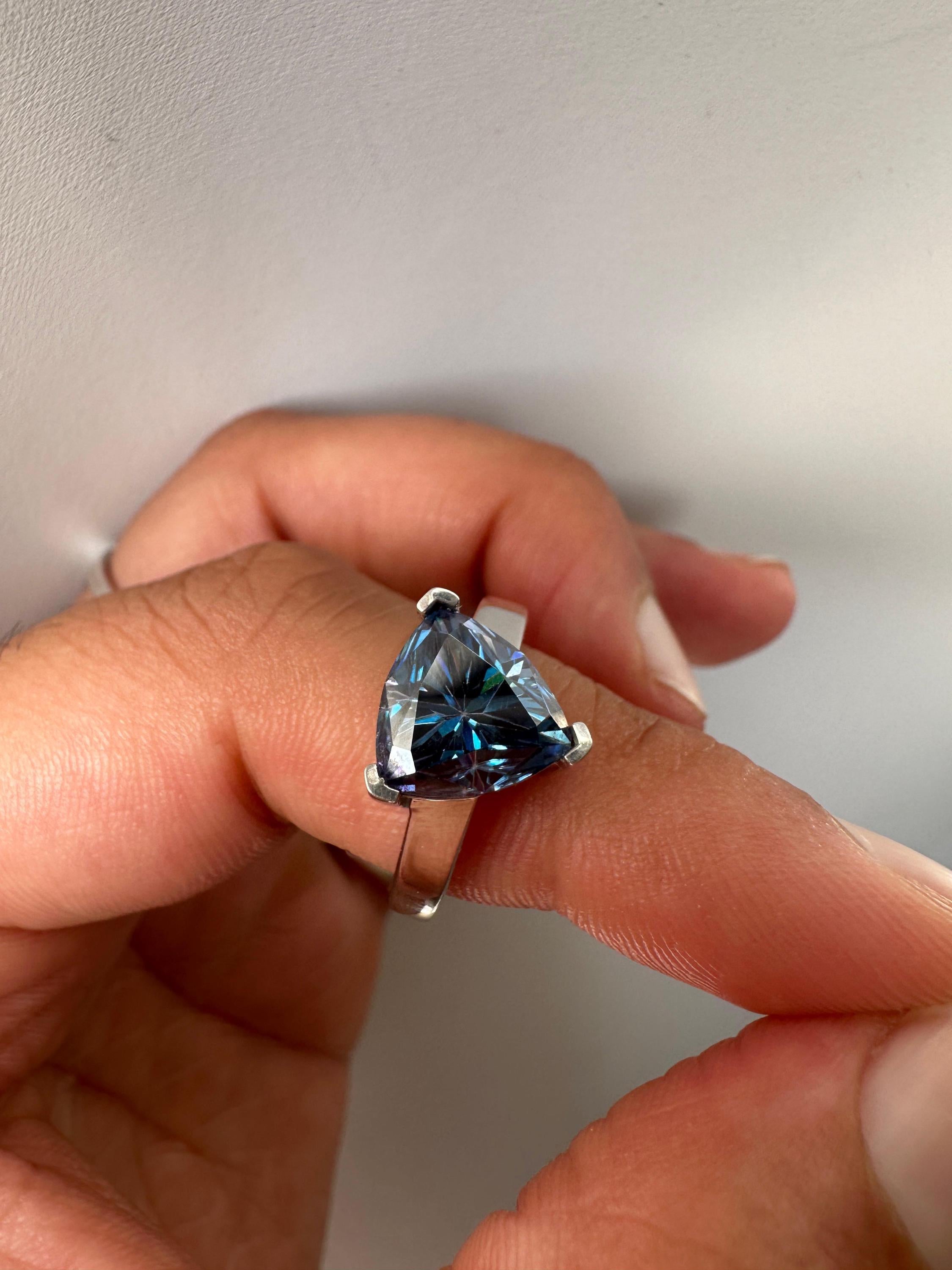 3 CT Blue Moissanite Trillion Cut Ring, 925 Sterling Silver Statement Solitaire Jewelry