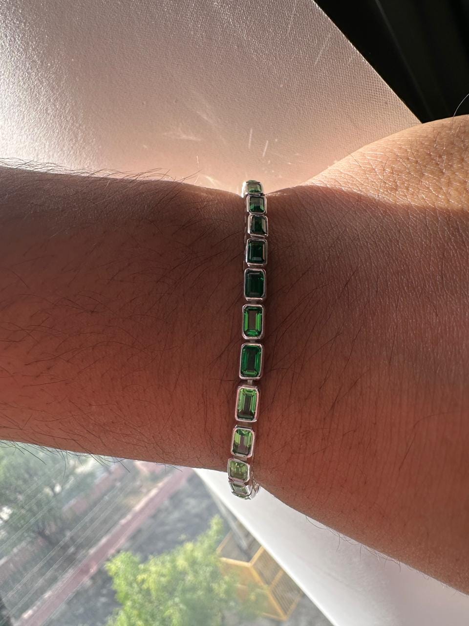 Green Emerald Tennis Bracelet | 925 Sterling Silver, 12 CT Minimalist Luxury Bracelet