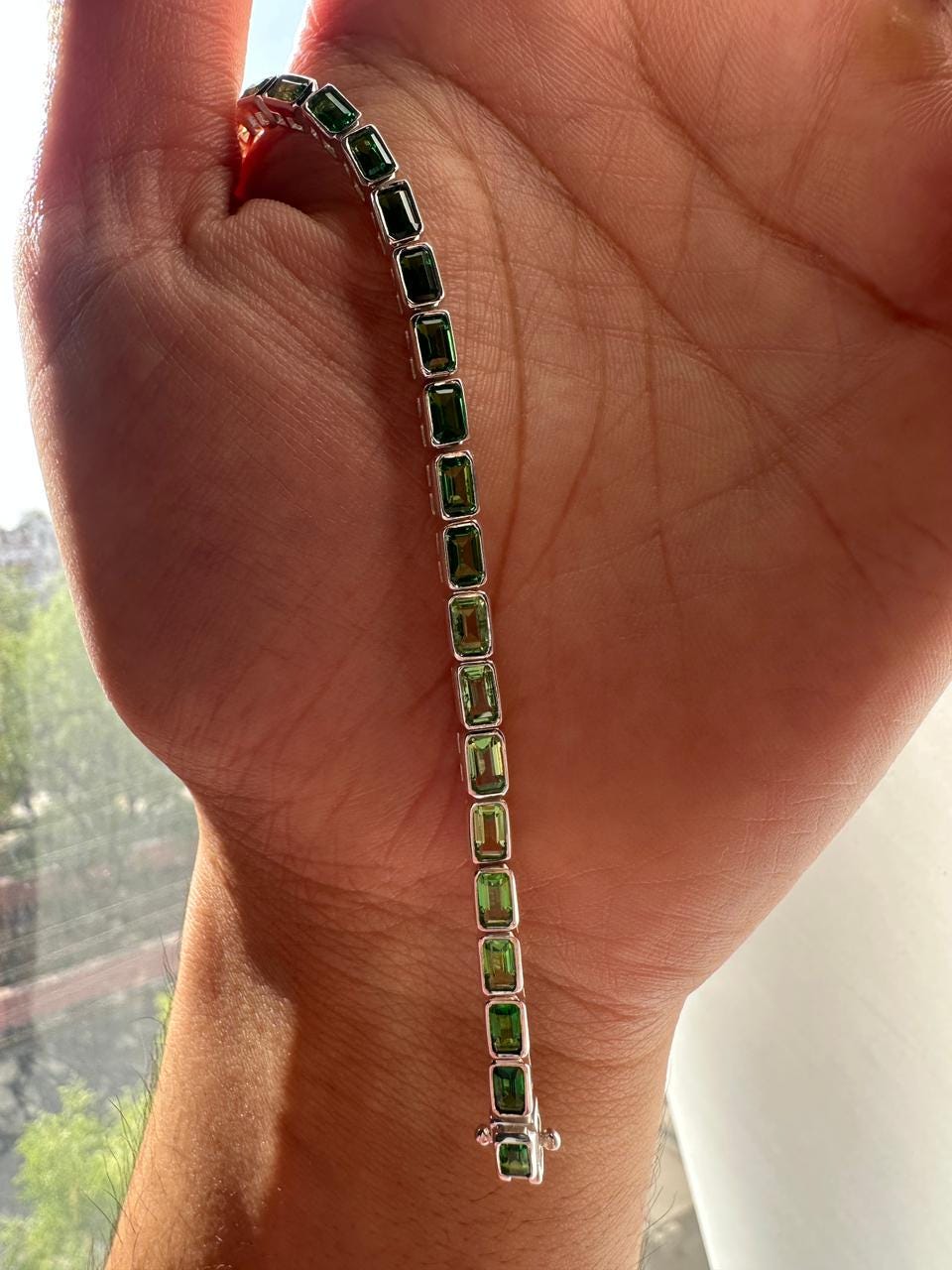 Green Emerald Tennis Bracelet | 925 Sterling Silver, 12 CT Minimalist Luxury Bracelet