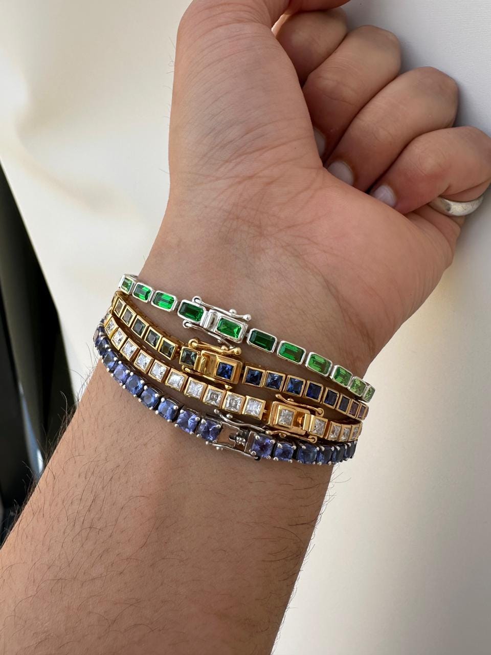 Tennis Bracelet Set for gift | 925 Silver 14K Gold Vermeil, Tanzanite, Emerald, Moissanite, Sapphire