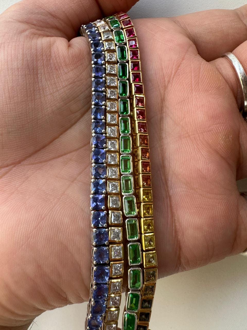 Tennis Bracelet Set for gift | 925 Silver 14K Gold Vermeil, Tanzanite, Emerald, Moissanite, Sapphire