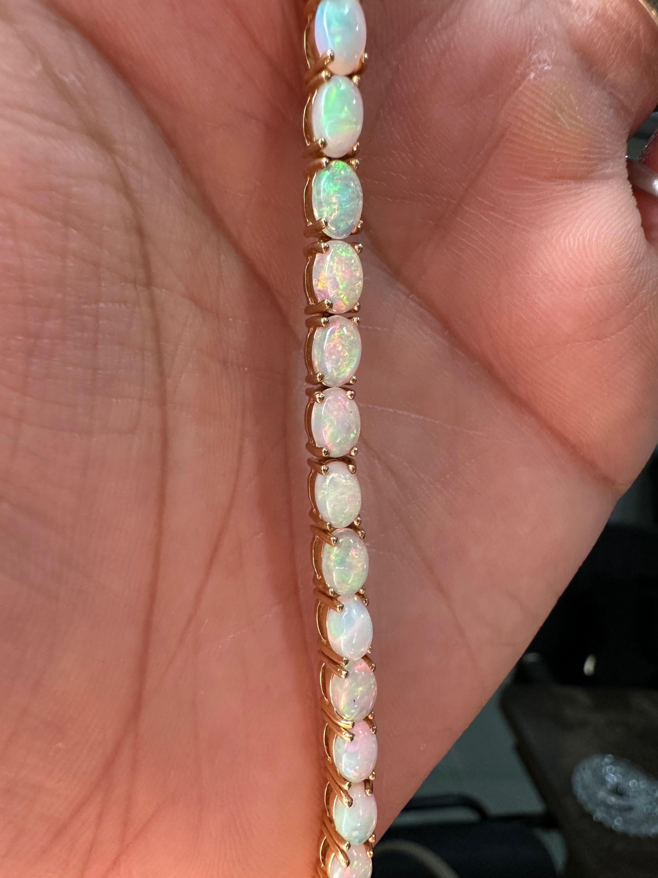 14K Gold Opal Tennis Bracelet, October Birthstone, Luxury Statement Jewelry