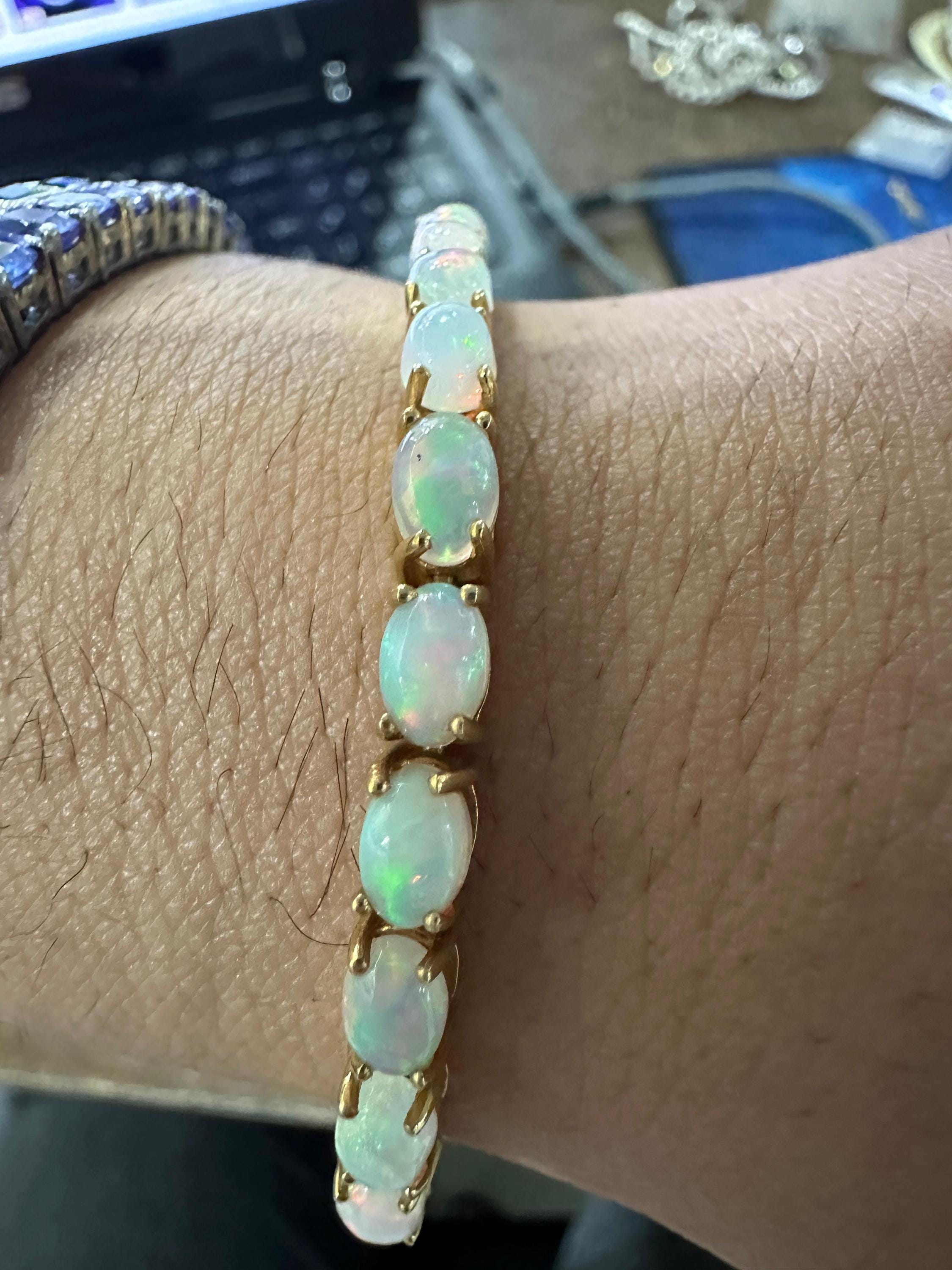 14K Gold Opal Tennis Bracelet, October Birthstone, Luxury Statement Jewelry