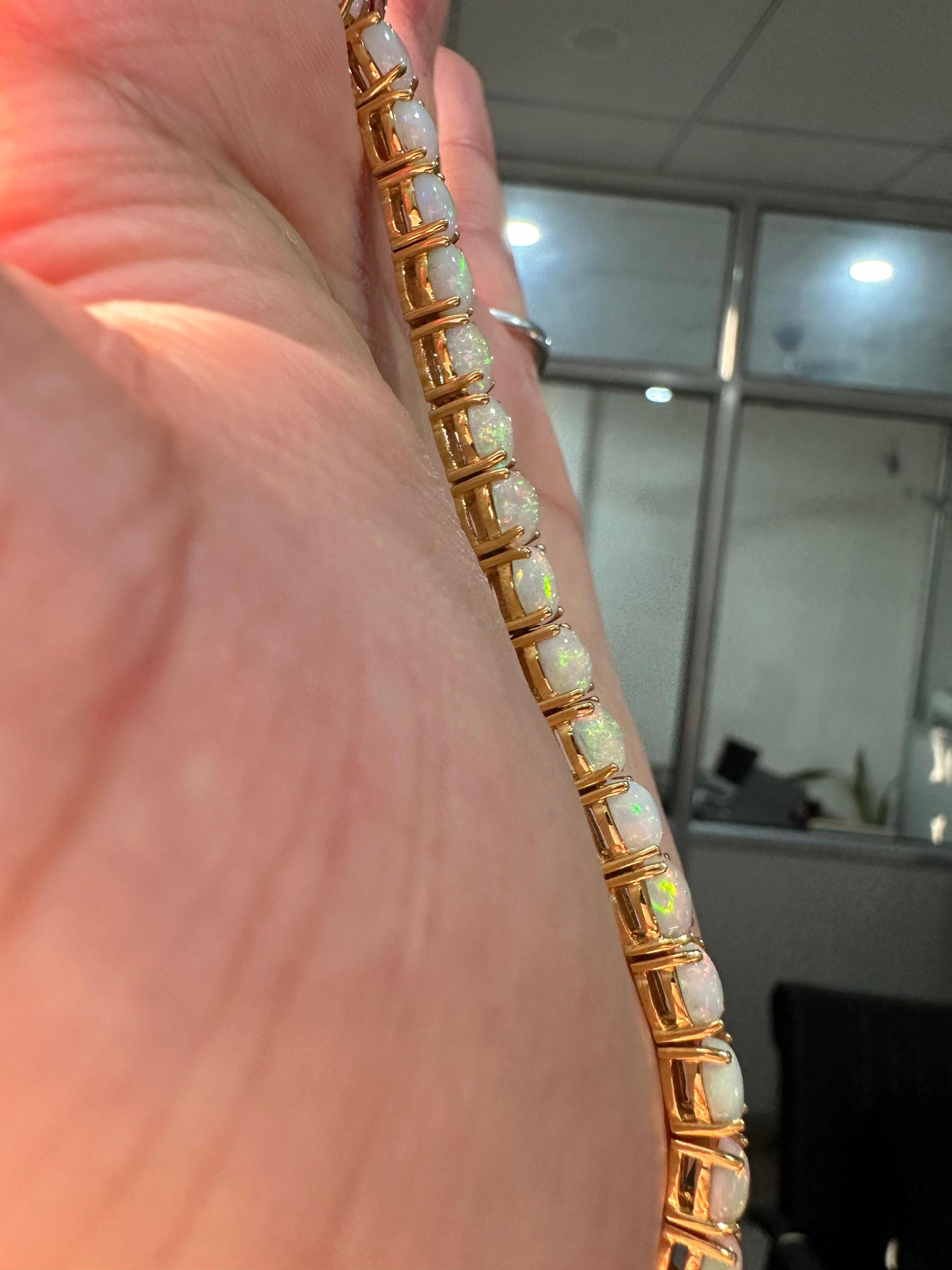 14K Gold Opal Tennis Bracelet, October Birthstone, Luxury Statement Jewelry