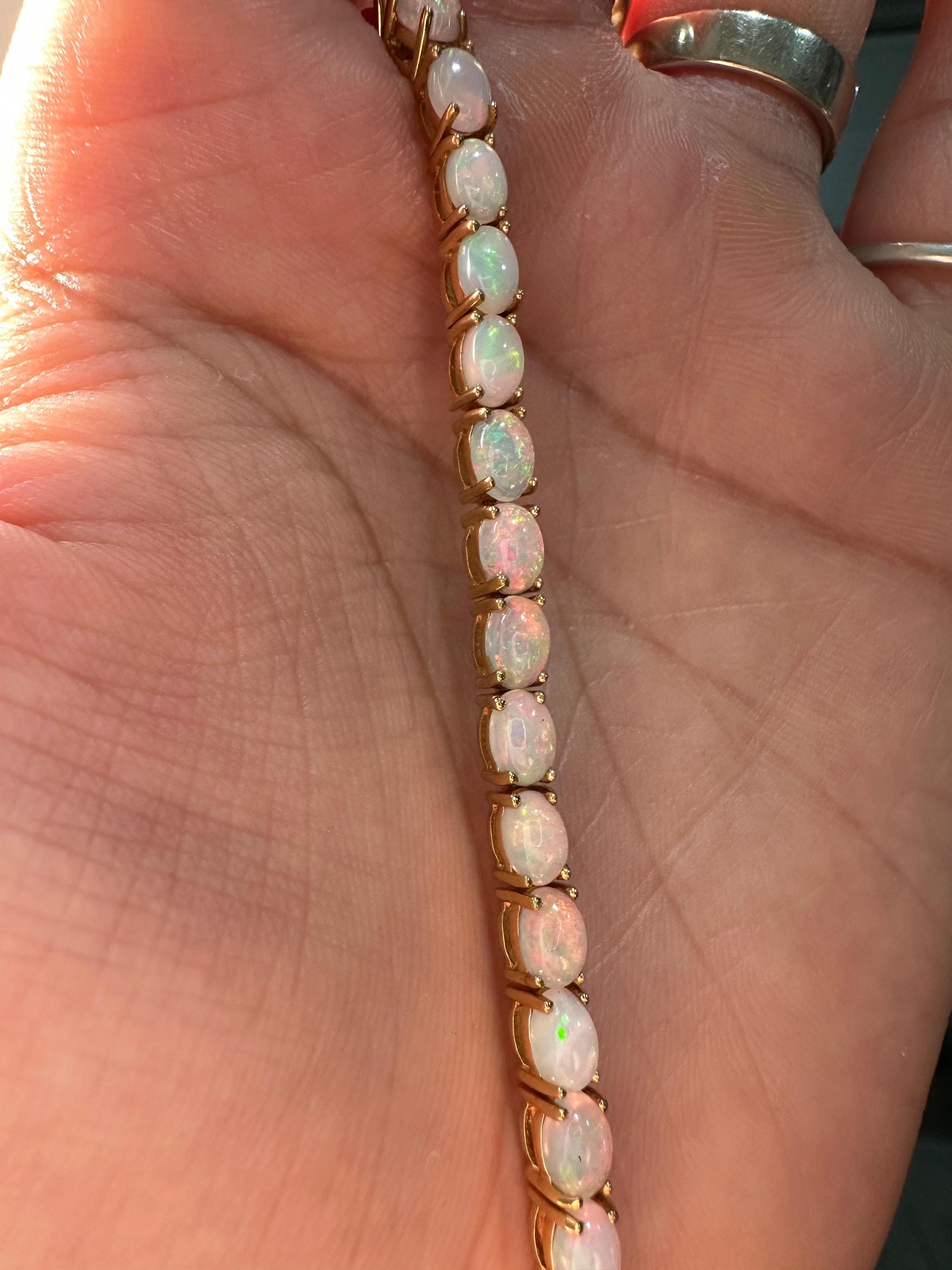 14K Gold Opal Tennis Bracelet, October Birthstone, Luxury Statement Jewelry