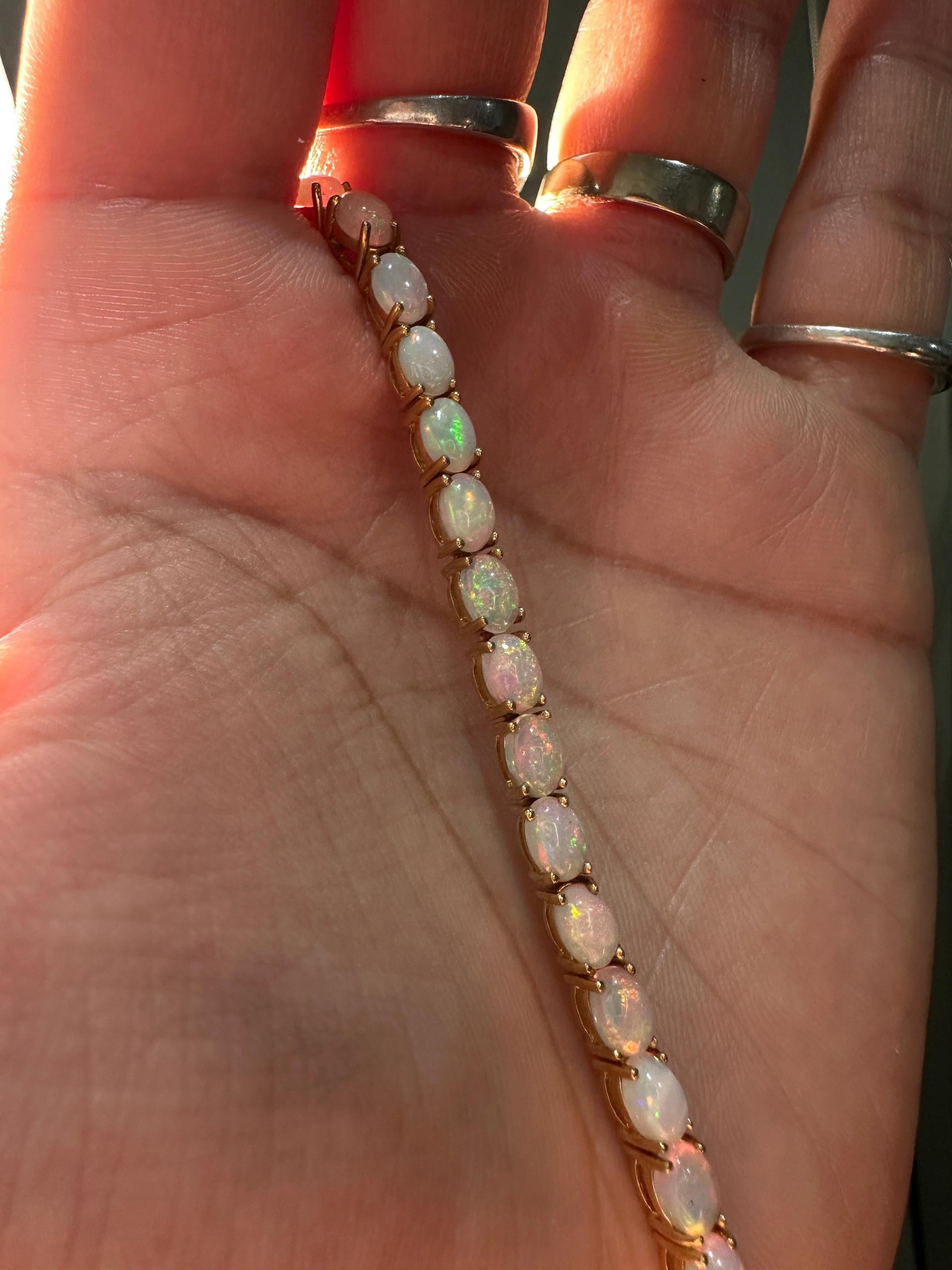 14K Gold Opal Tennis Bracelet, October Birthstone, Luxury Statement Jewelry