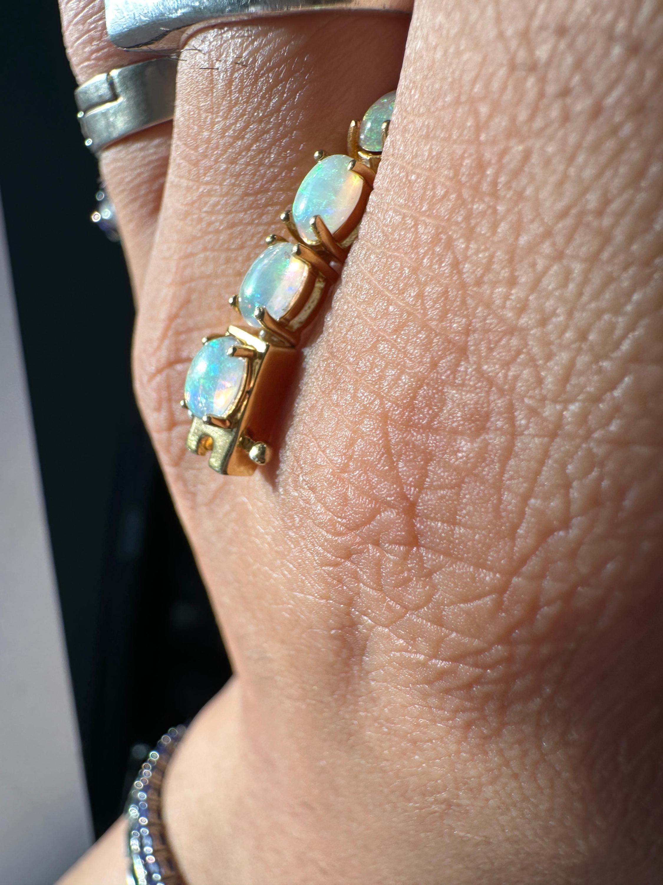 14K Gold Opal Tennis Bracelet, October Birthstone, Luxury Statement Jewelry