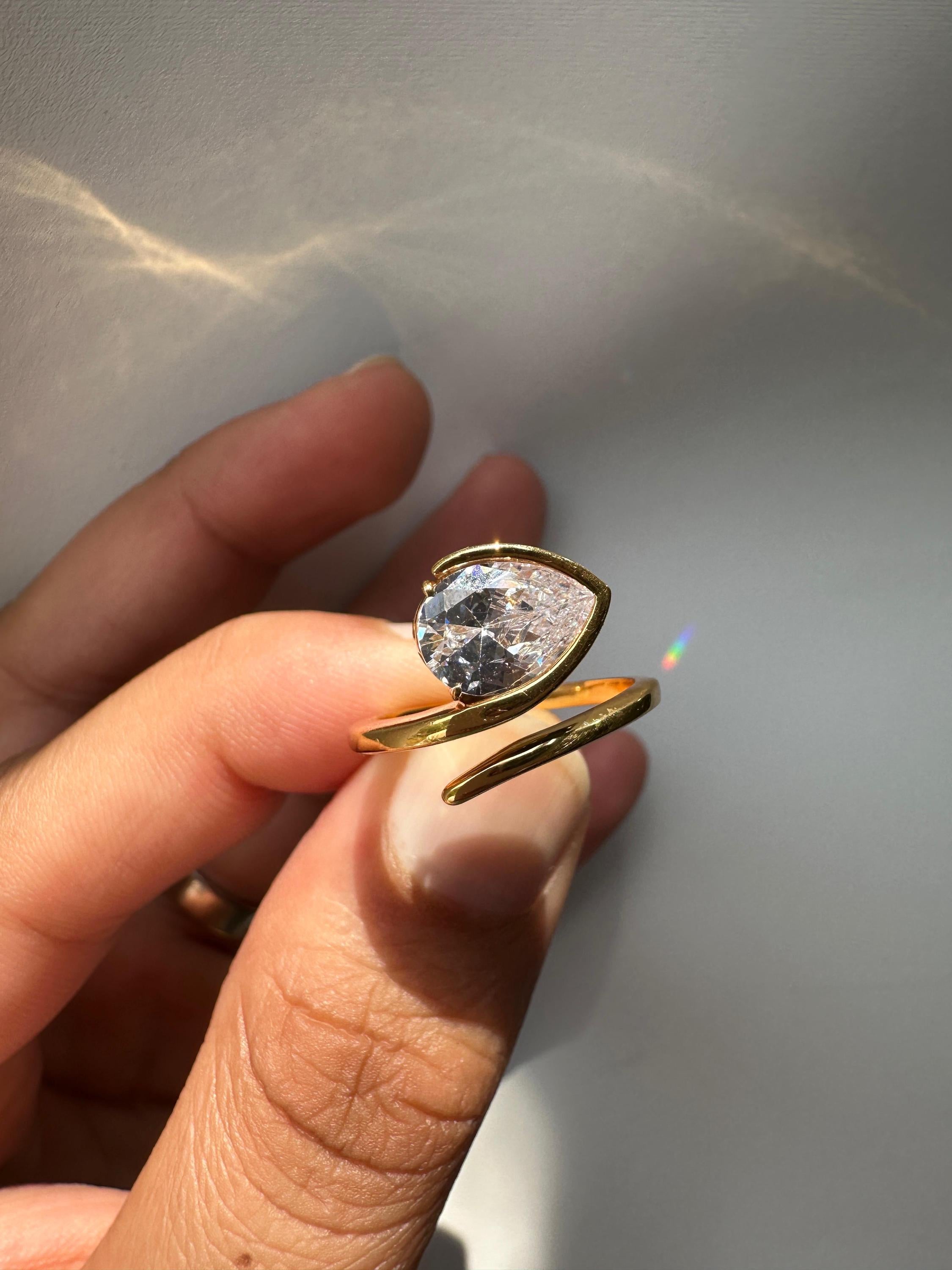 Pear Moissanite Adjustable Ring: Gold Vermeil Open Wrap Statement Piece