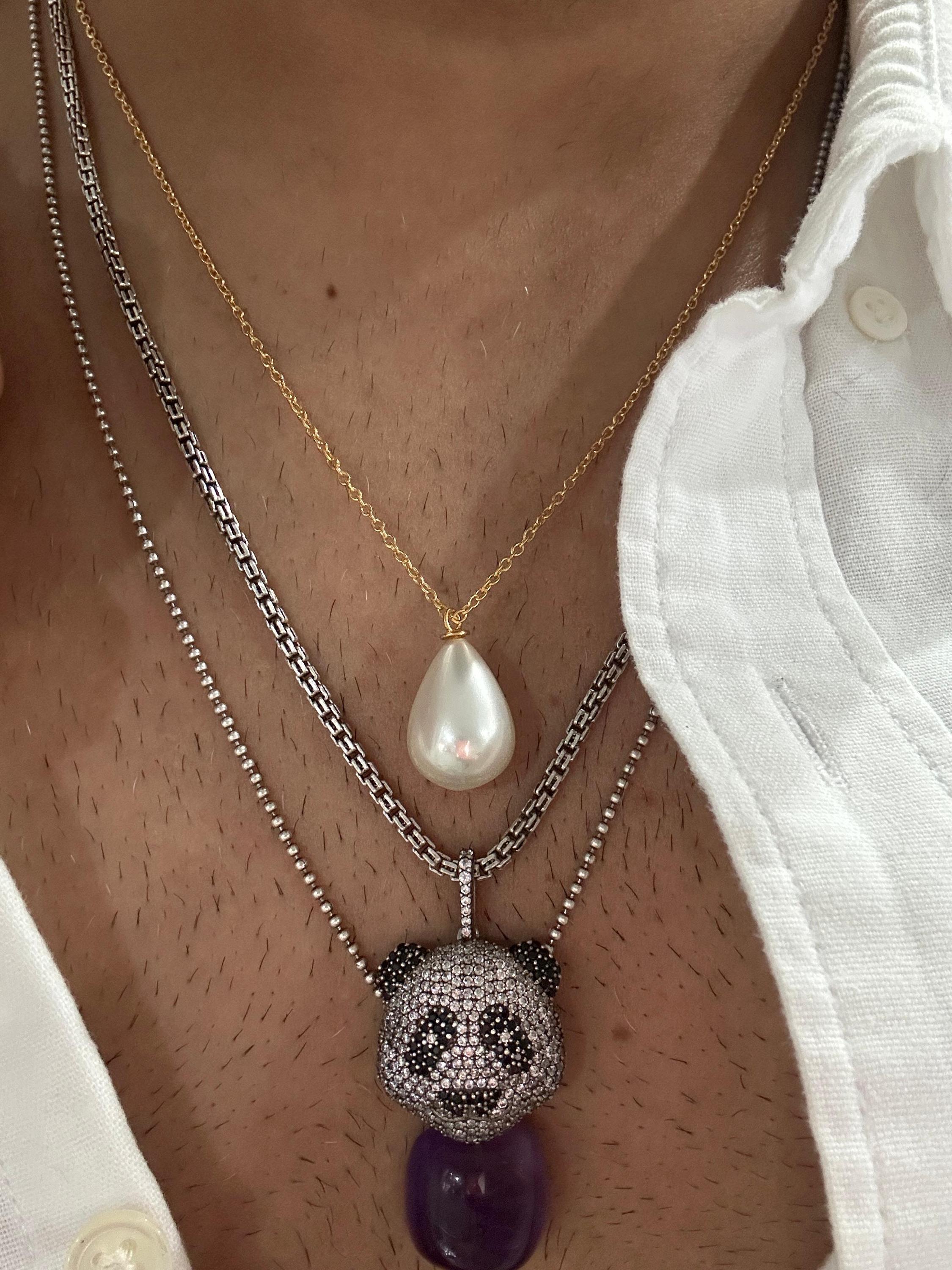 Teardrop Pearl Pendant Necklace, 14K Gold Vermeil Sterling Silver, Minimalist Statement Jewelry