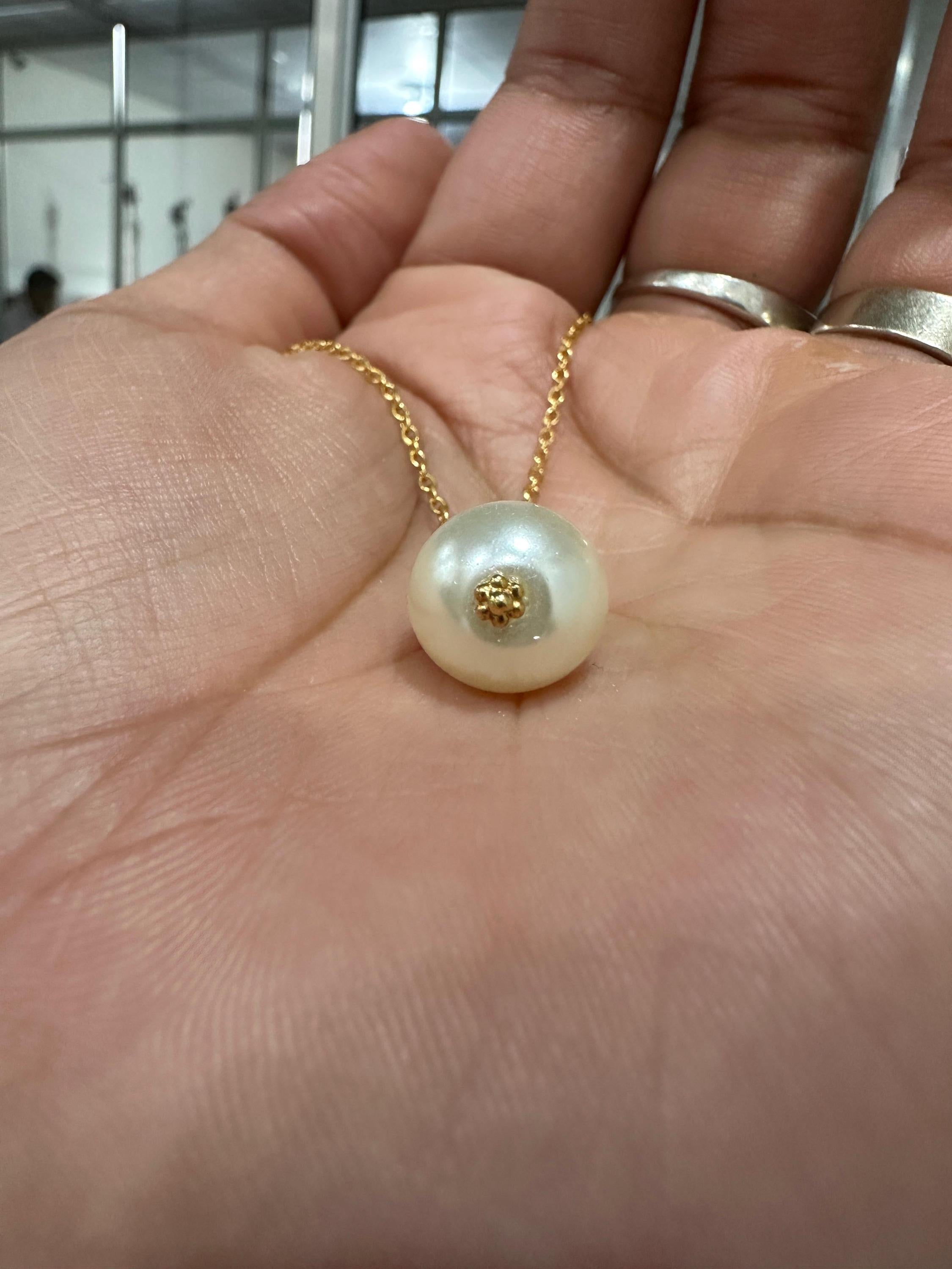 Round Pearl Pendant Necklace, Gold Vermeil 925 Silver, Minimal Classic Jewelry