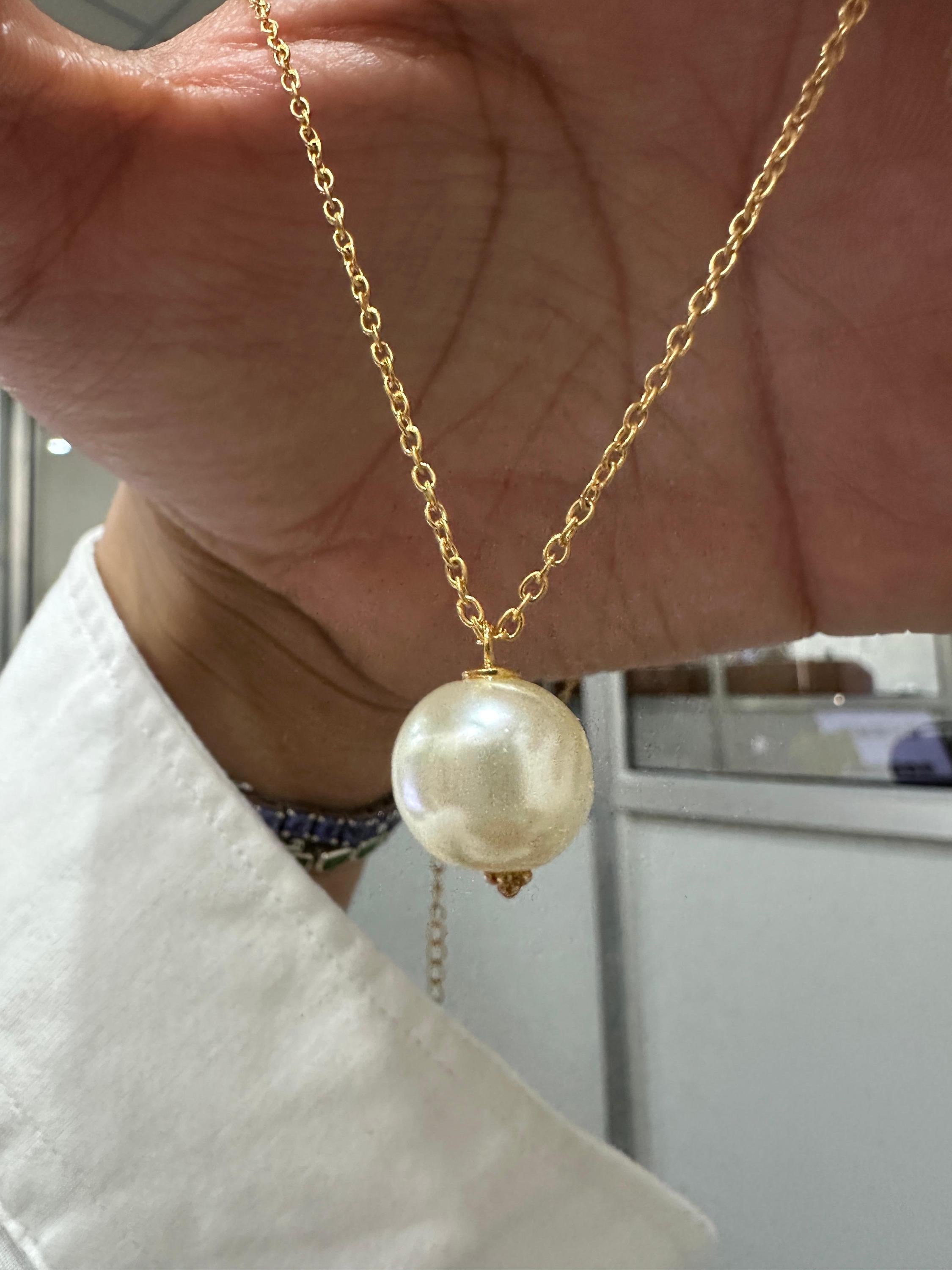 Round Pearl Pendant Necklace, Gold Vermeil 925 Silver, Minimal Classic Jewelry