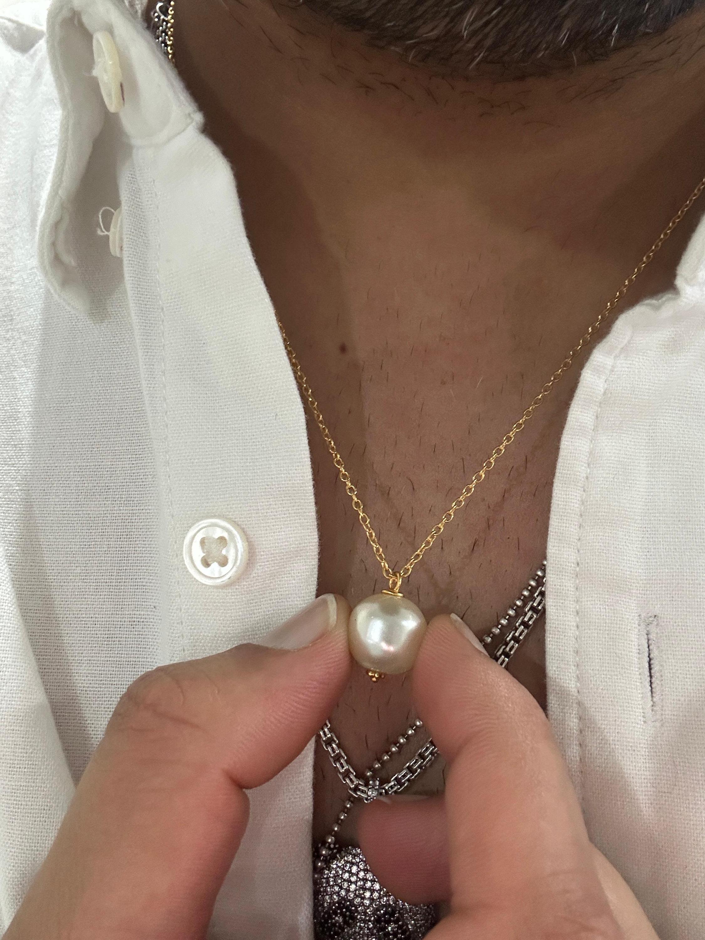 Round Pearl Pendant Necklace, Gold Vermeil 925 Silver, Minimal Classic Jewelry