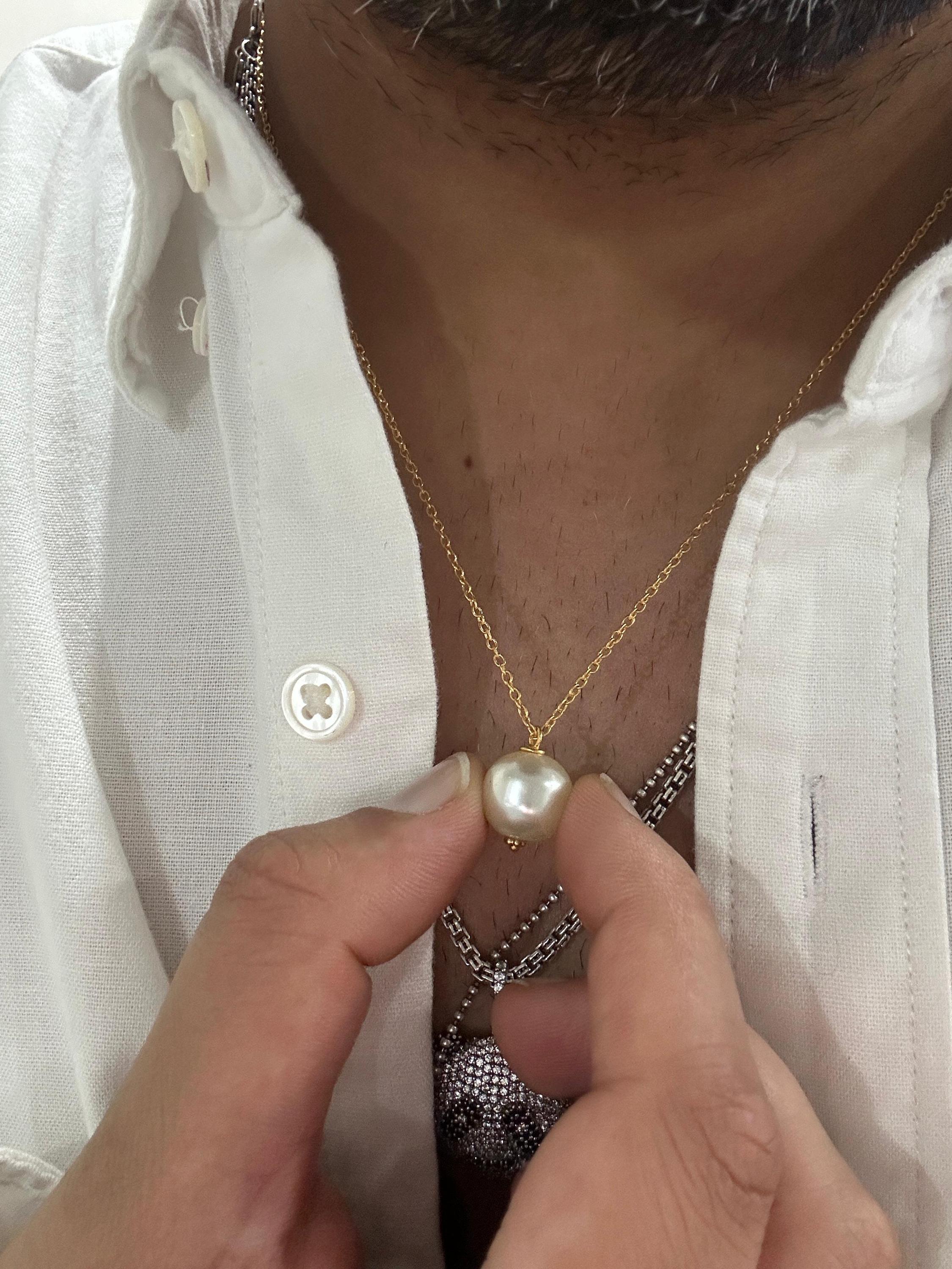Round Pearl Pendant Necklace, Gold Vermeil 925 Silver, Minimal Classic Jewelry