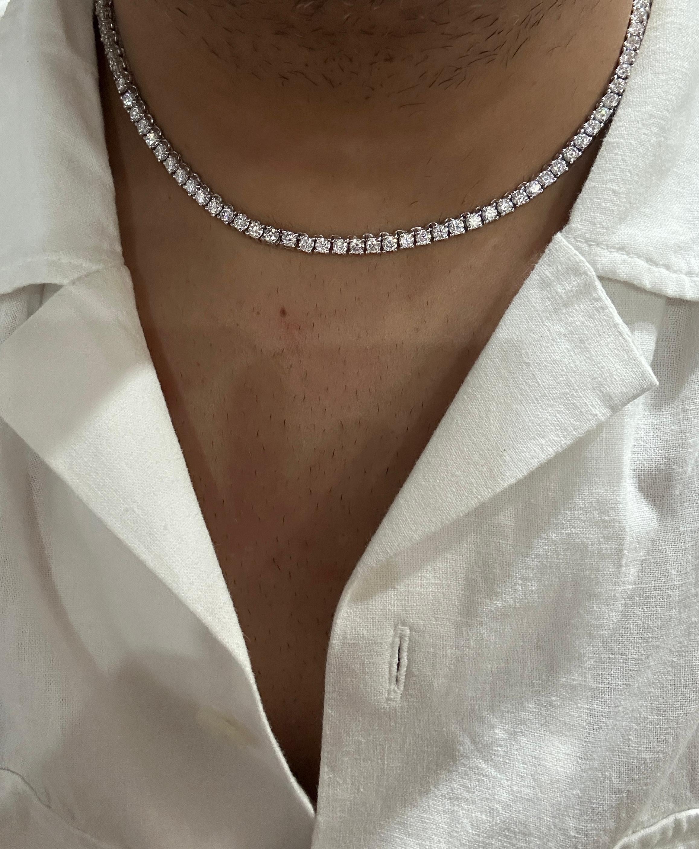 Unisex Moissanite Tennis Necklace, 19 CT, 925 Sterling Silver, Diamond Simulant Chain