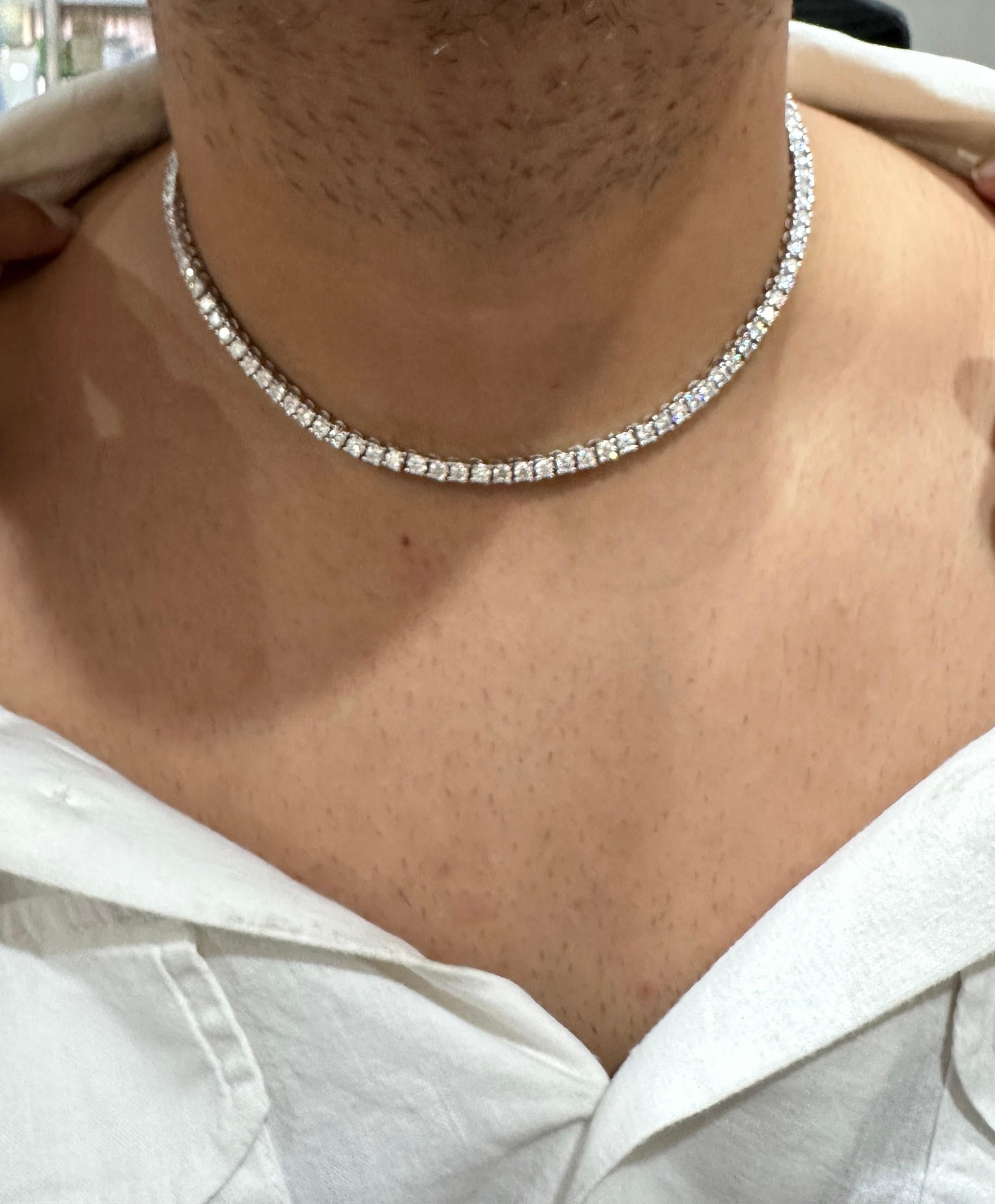 Unisex Moissanite Tennis Necklace, 19 CT, 925 Sterling Silver, Diamond Simulant Chain