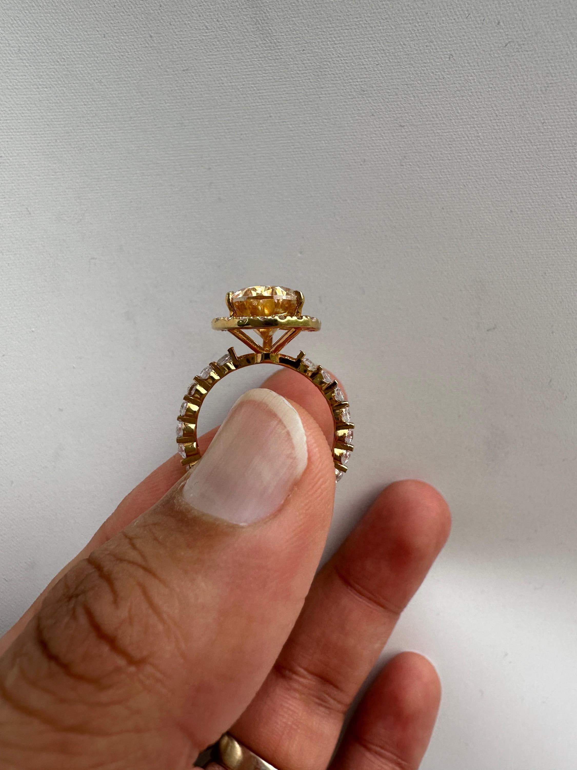 4 CT Yellow Moissanite Engagement Ring, 14k Gold Vermeil Halo Statement Ring for gift