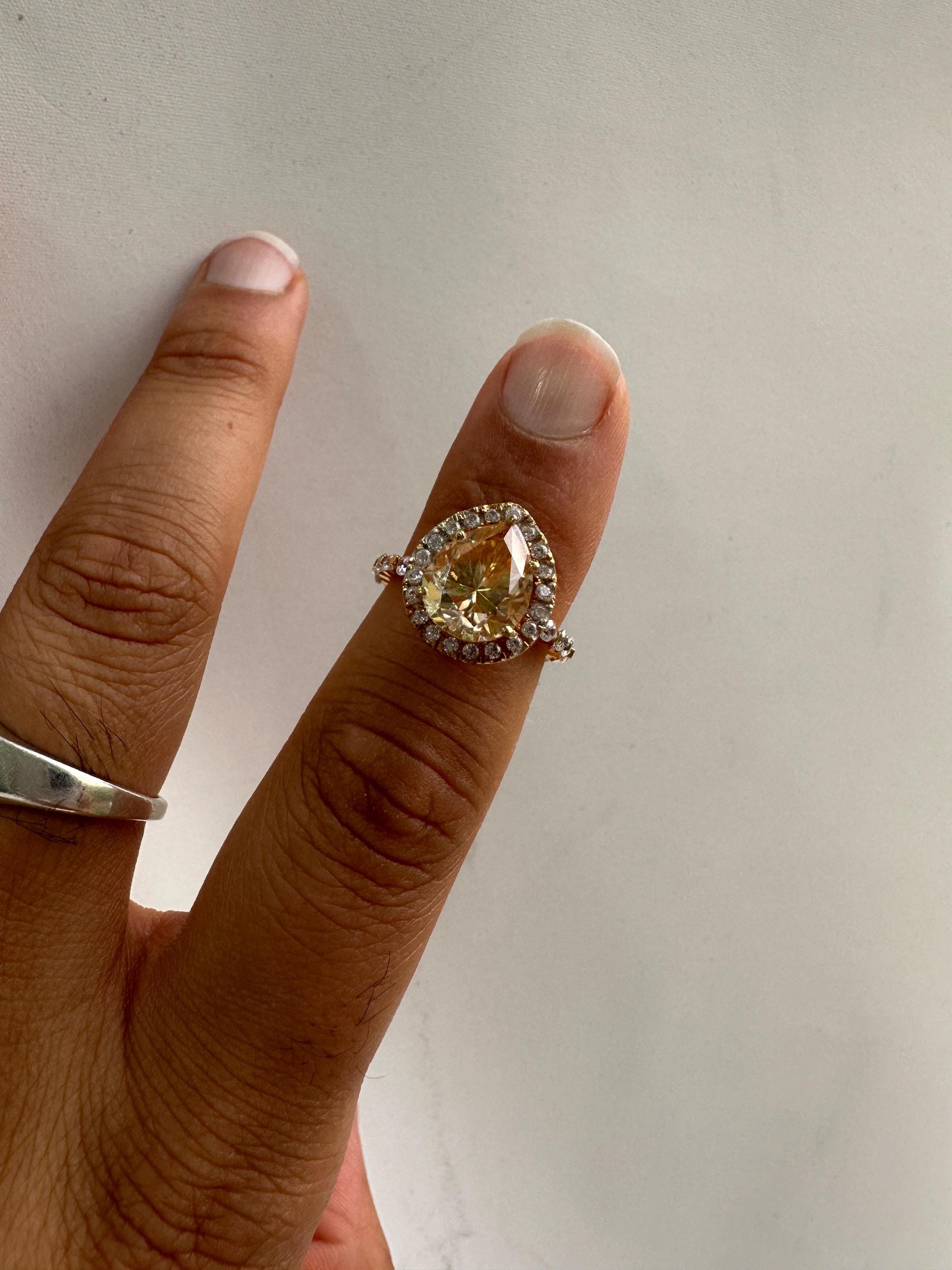 4 CT Yellow Moissanite Engagement Ring, 14k Gold Vermeil Halo Statement Ring for gift