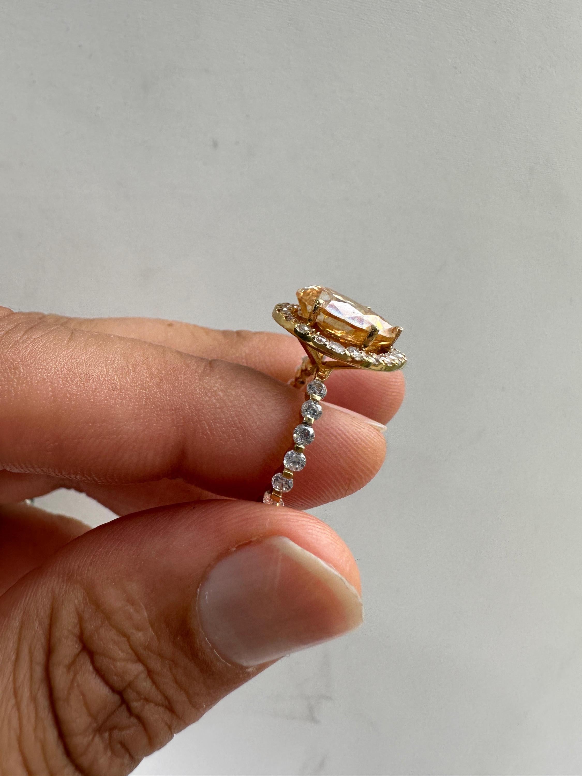 4 CT Yellow Moissanite Engagement Ring, 14k Gold Vermeil Halo Statement Ring for gift