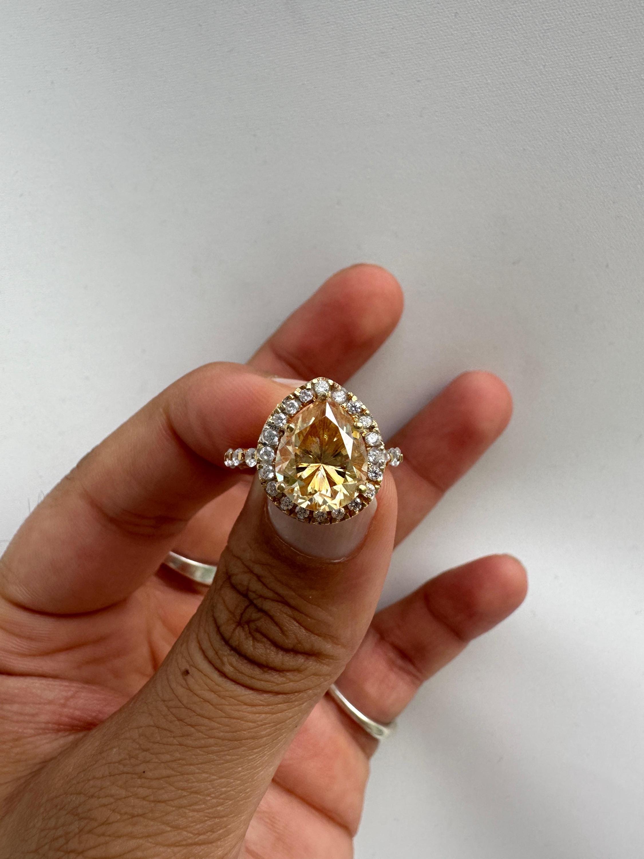 4 CT Yellow Moissanite Engagement Ring, 14k Gold Vermeil Halo Statement Ring for gift