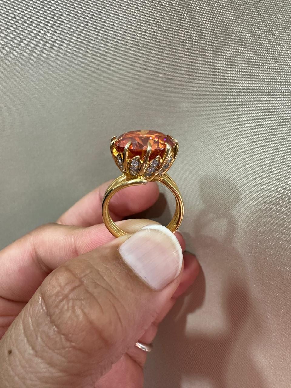 10 CT Orange Moissanite Engagement Ring, 14K Yellow Gold Round Cut Statement Ring