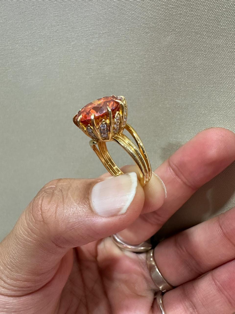 14k Gold Orange Moissanite Engagement Ring, 10 CT Statement Rings for gift