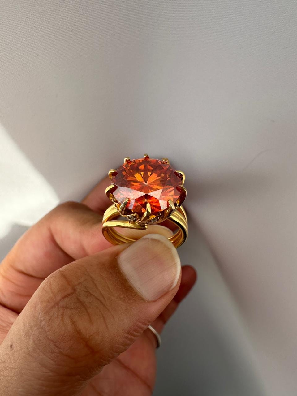 14k Gold Orange Moissanite Engagement Ring, 10 CT Statement Rings for gift