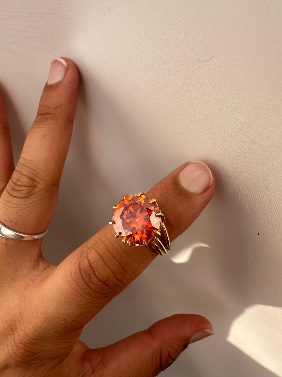 14k Gold Orange Moissanite Engagement Ring, 10 CT Statement Rings for gift