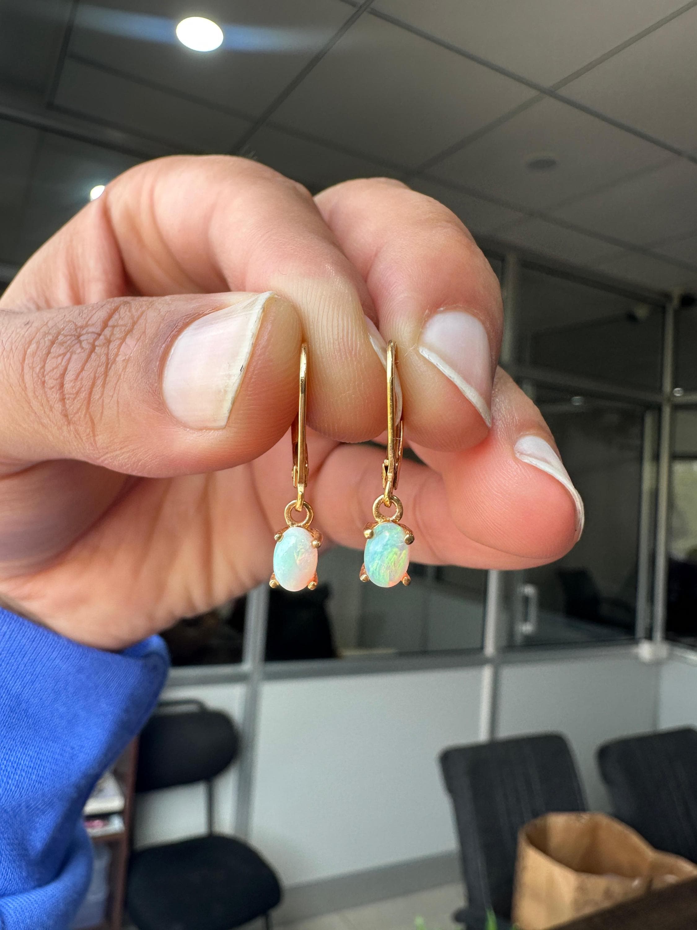 14K Gold Opal Lever Back Earrings | Luxury Drop Earrings Gift for her