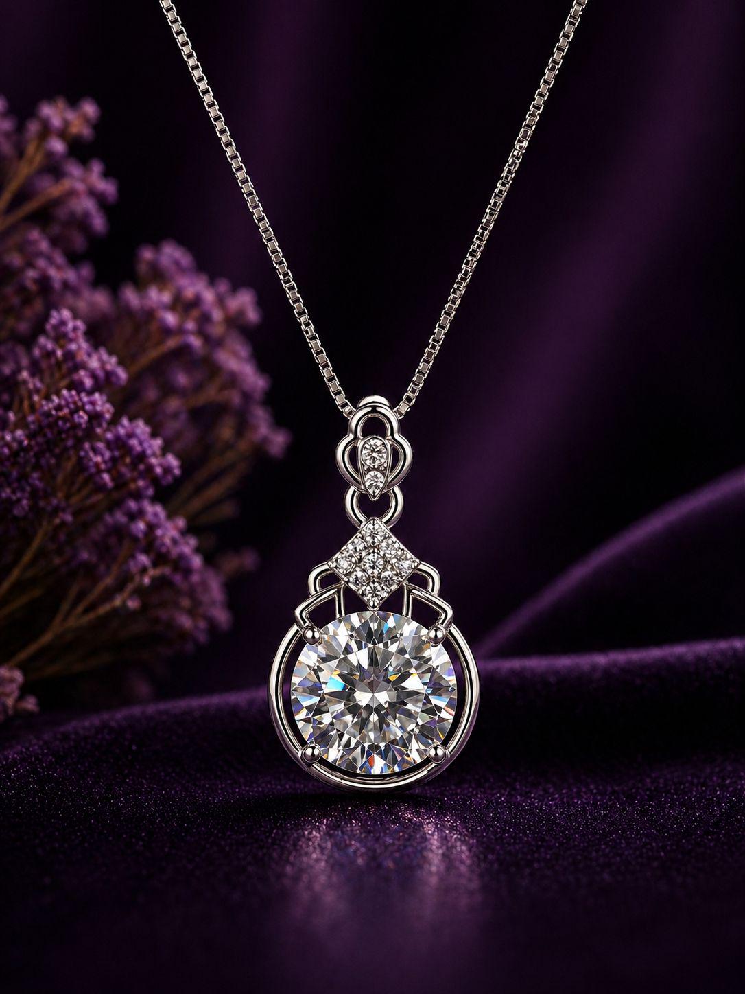 Statement Moissanite Pendant Necklace | 925 Sterling Silver, 10 CT Diamond Look Jewelry for gift