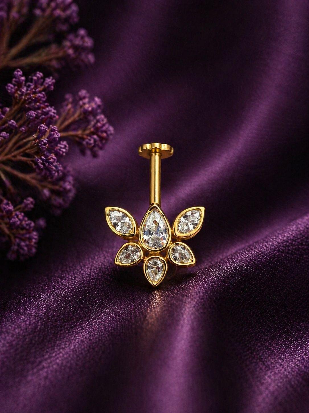 14K Gold Moissanite Floral Cluster Helix Earring, Flat Back Stud Piercing Jewelry