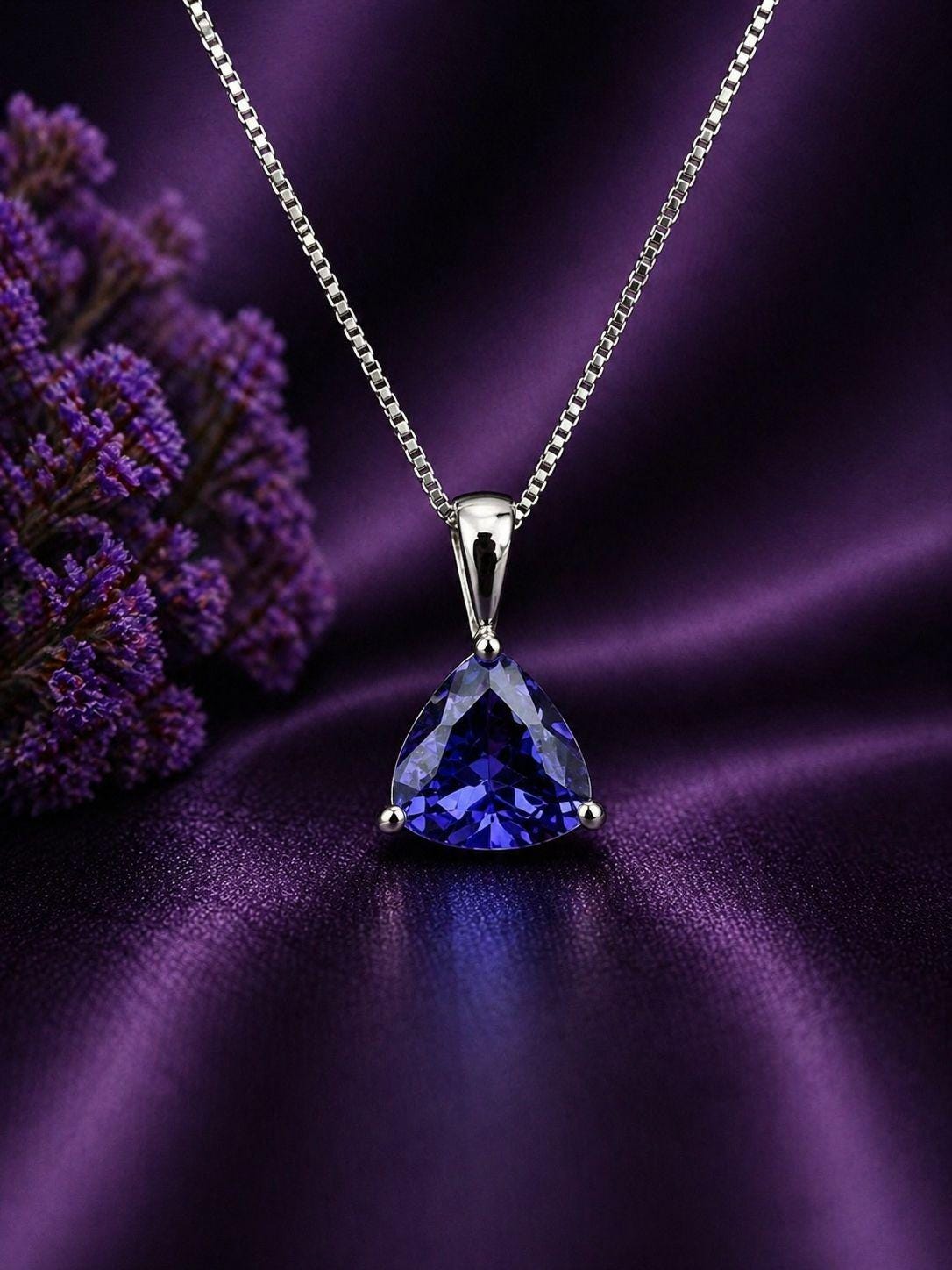 Rare Tanzanite Pendant Necklace for Gift, 14K White Gold, 1.25 CT Blue Gemstone Jewelry