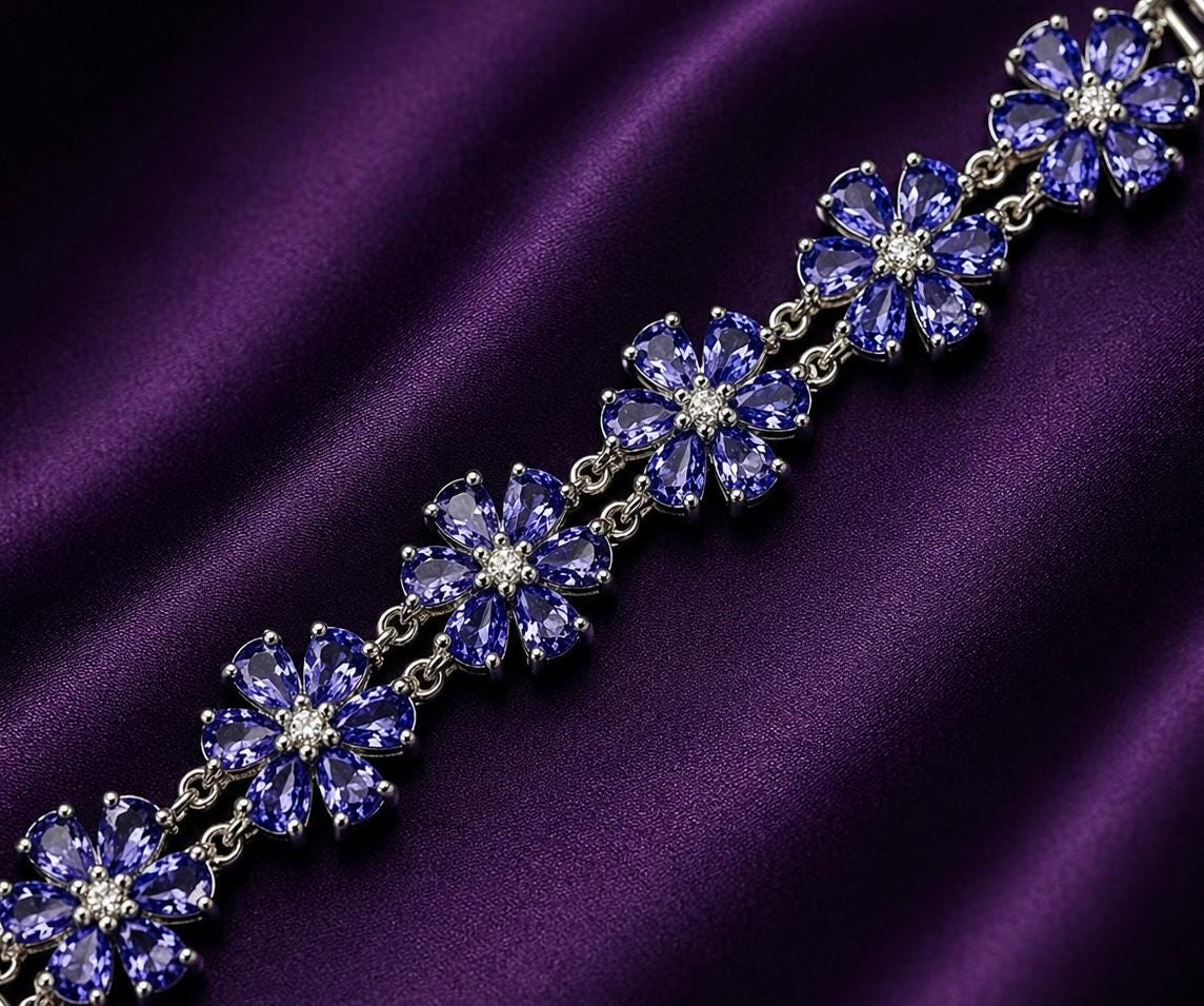 Natural Tanzanite Bracelet for Gift, 925 Sterling Silver, Unique Anniversary Jewelry for her