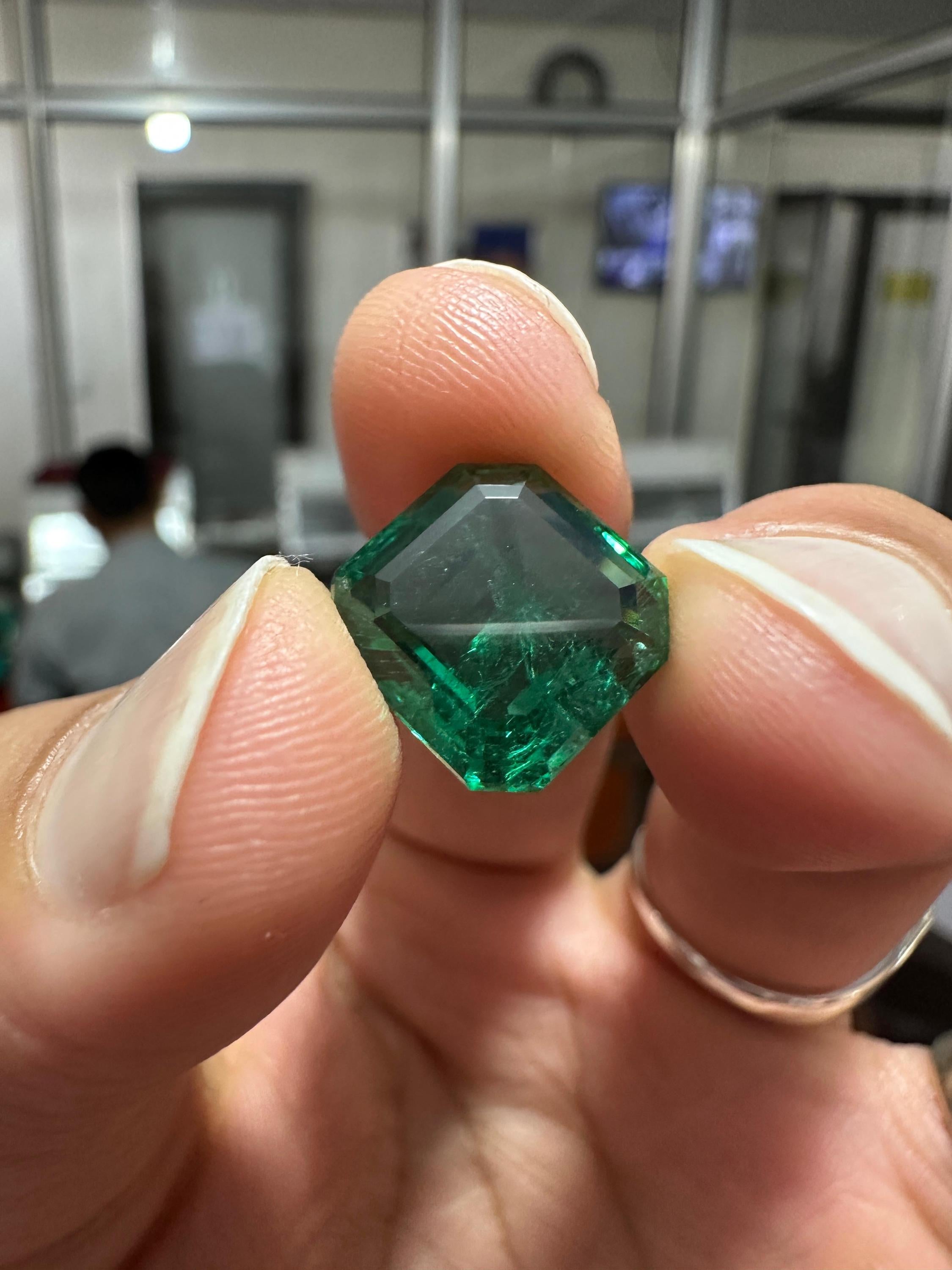 14K Gold Asscher Cut Lab Emerald Engagement Ring, 5 Ct Statement Ring, Anniversary Gift