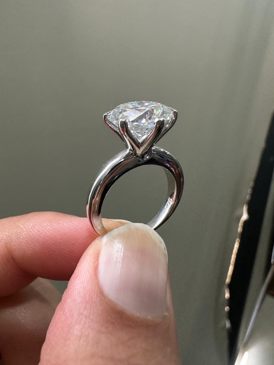 6 CT Round Moissanite Solitaire Ring, 14k White Gold Cathedral Engagement Proposal Ring