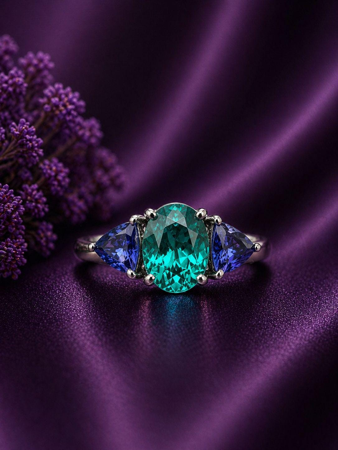 4 CT Paraiba Tanzanite Engagement Ring, Unique 14K Gold rare Blue Green Gemstone Ring