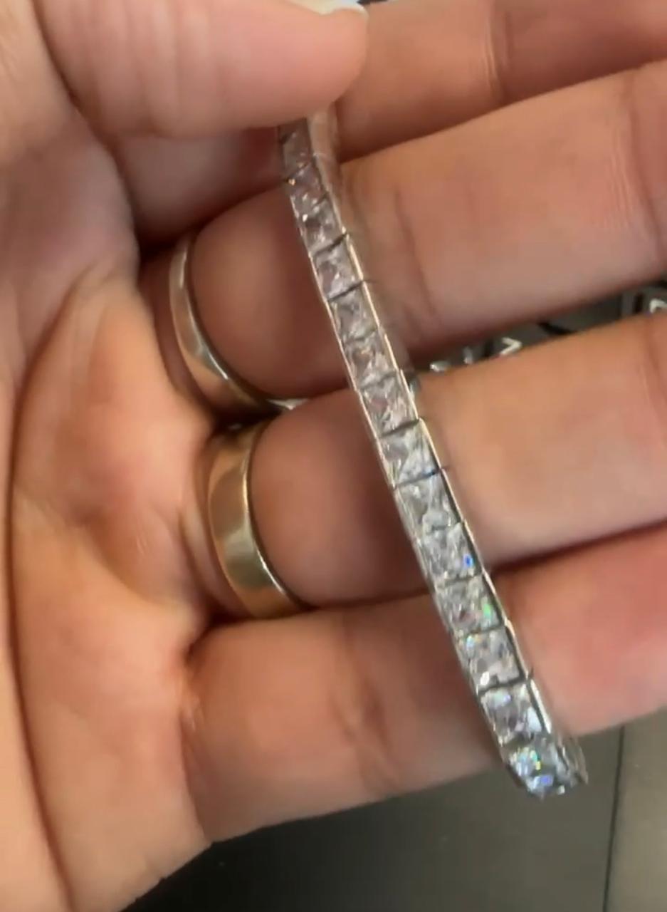 Princess Cut Moissanite Tennis Bracelet, 11 CT Sterling Silver Statement Jewelry