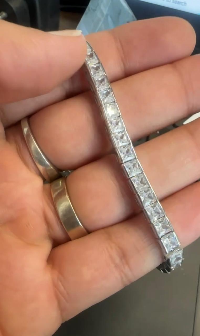 Princess Cut Moissanite Tennis Bracelet, 11 CT Sterling Silver Statement Jewelry