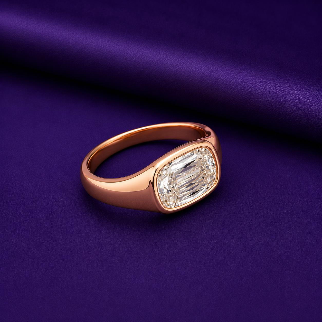 Moissanite Signet Ring: Solid 14K Rose Gold Engagement Ring, Gift for him
