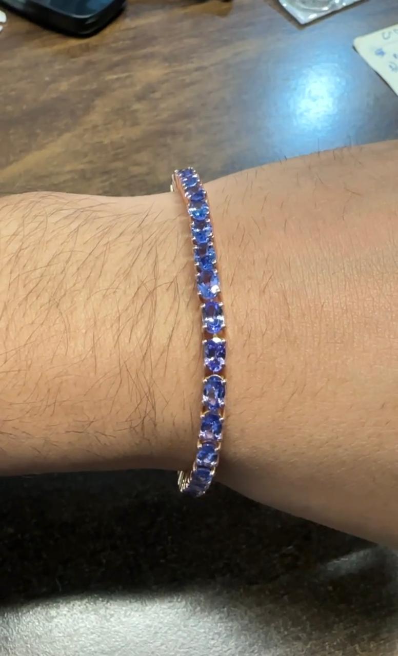 18 CT Blue Violet Tanzanite Tennis Bracelet, 14K Gold, December Birthstone Jewelry
