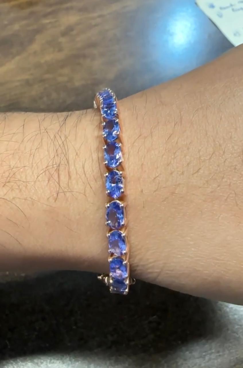 18 CT Blue Violet Tanzanite Tennis Bracelet, 14K Gold, December Birthstone Jewelry