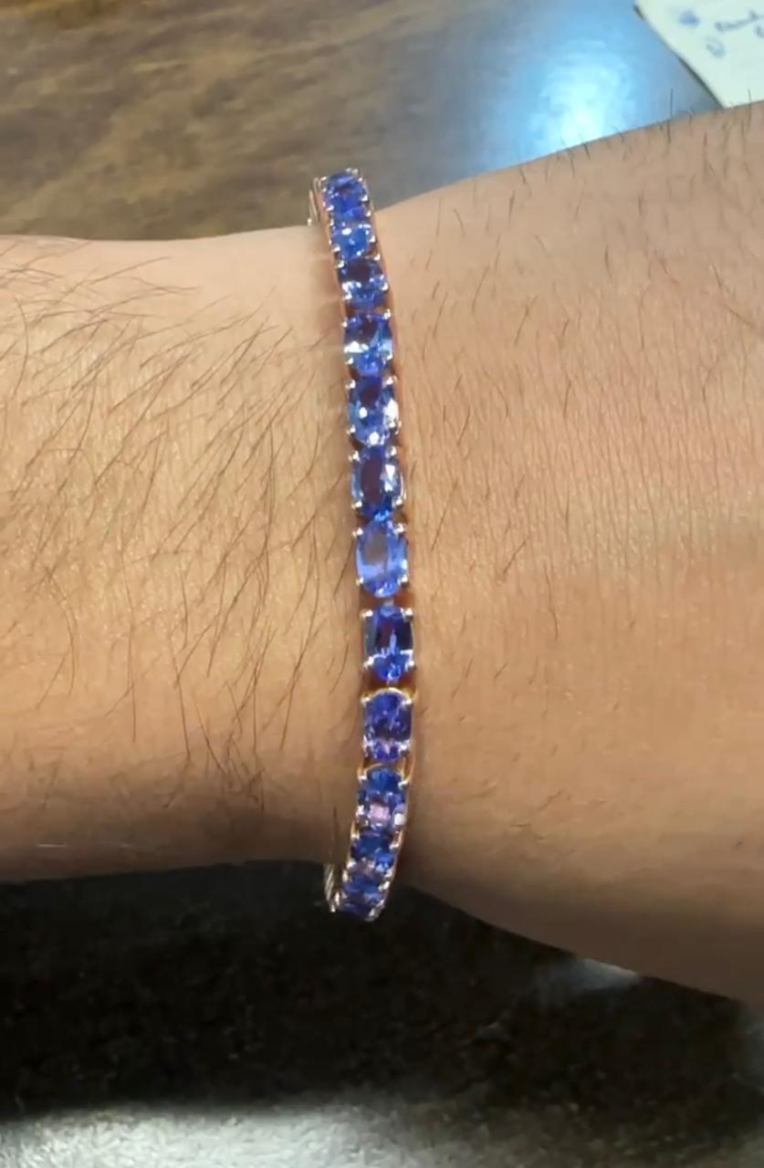 18 CT Blue Violet Tanzanite Tennis Bracelet, 14K Gold, December Birthstone Jewelry